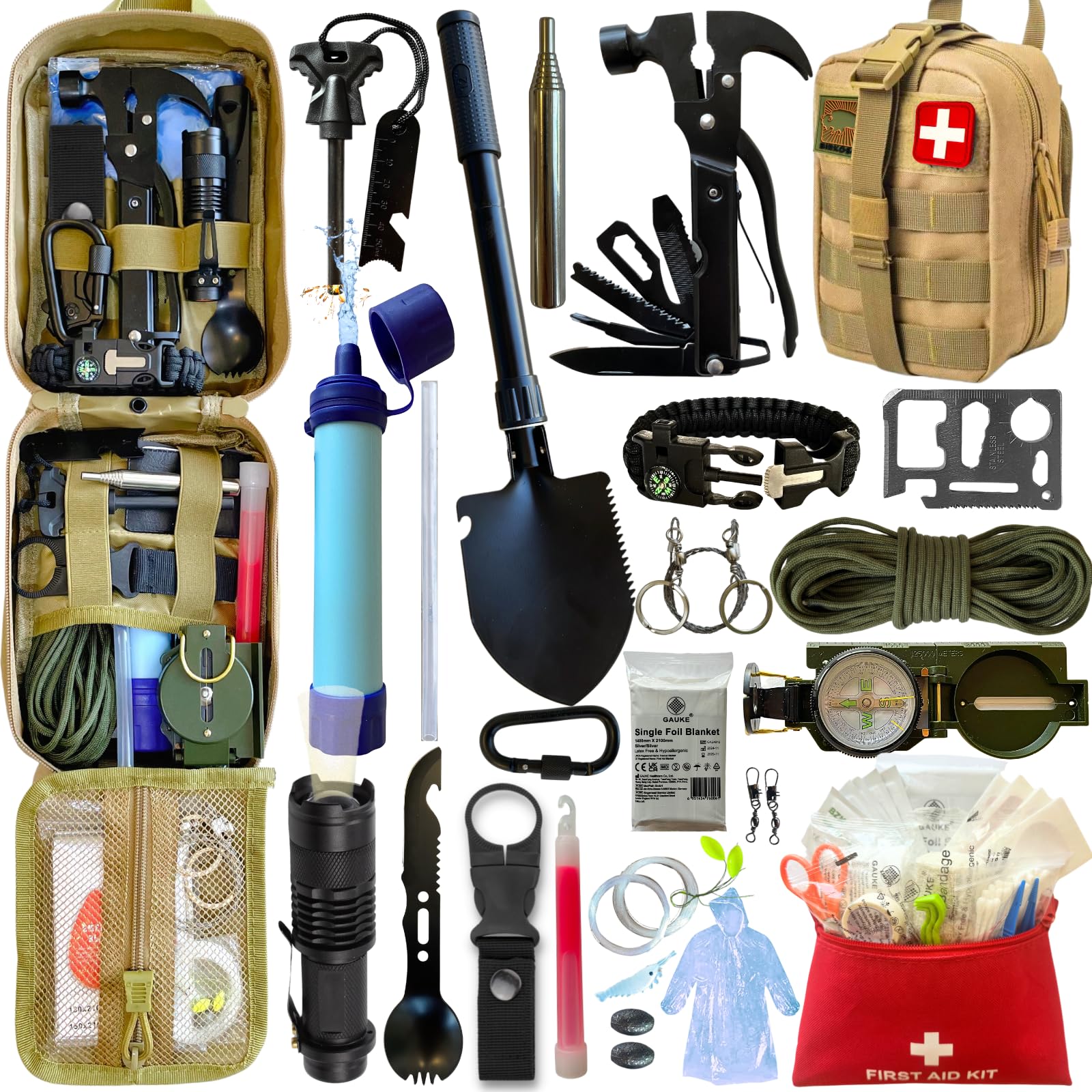 Botiquín de Primeros Auxilios y Emergencia, 60 Accesorios, 15 Herramientas Multiusos, Compacto