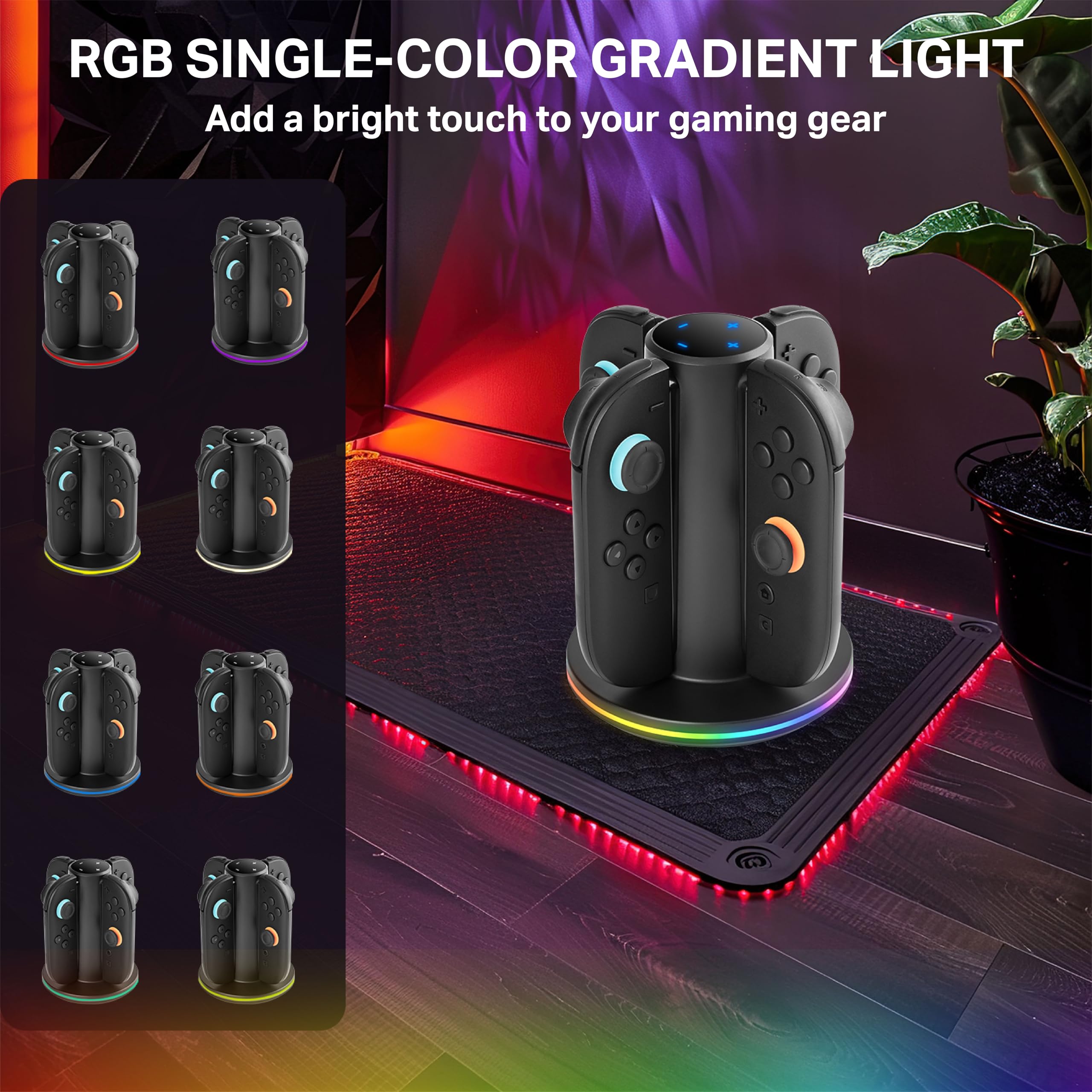 NITHO Stacja ładująca 4 w 1 do kontrolerów Switch 2, stacja ładująca z diodami LED RGB, stacja ładująca USB-C do 4 kontrolerów, akcesorium gamingowe do Switch 2