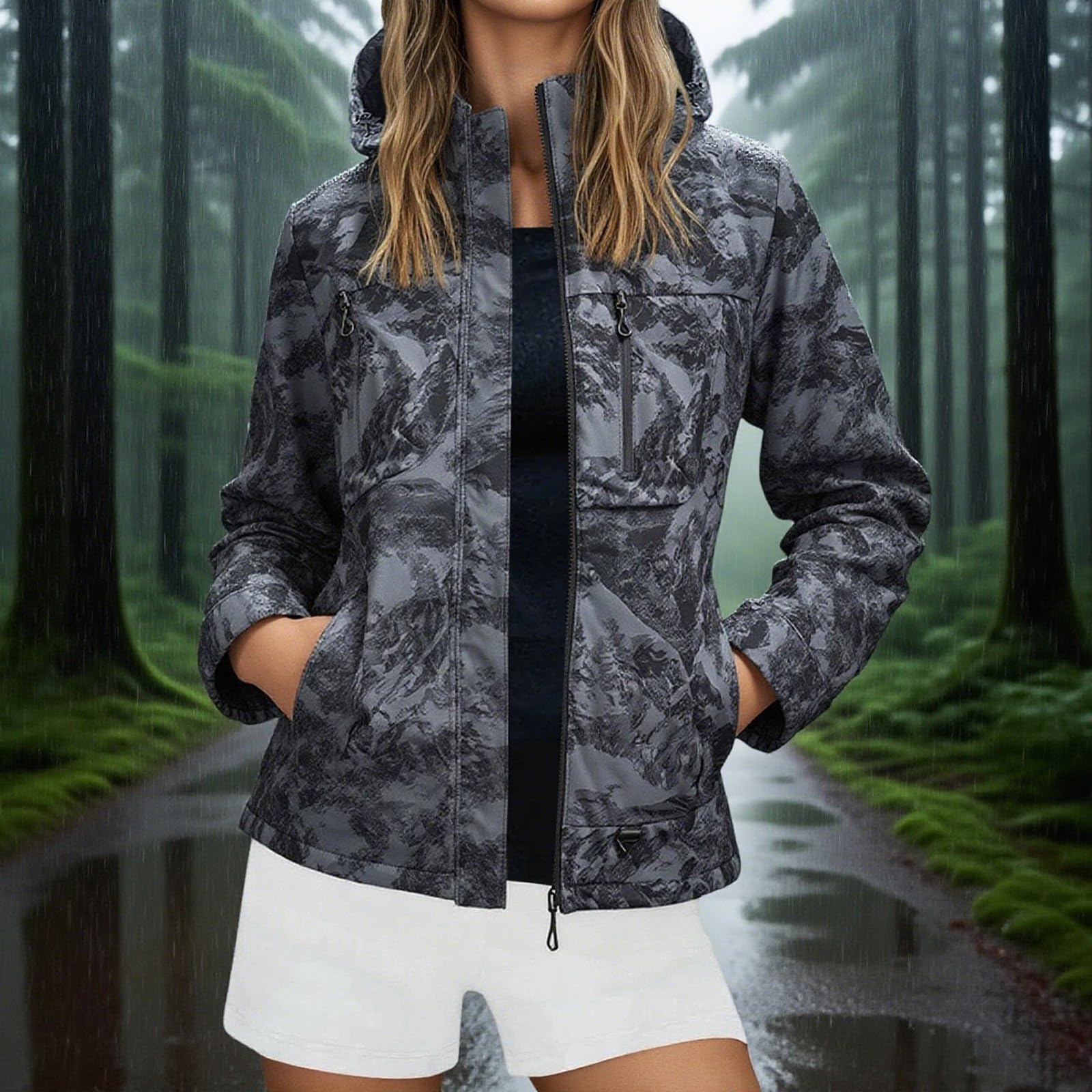 Genérico Chubasquero Mujer Running,Chaquetas Casuales para Mujer Elegantes Y CáLidas Resistentes Al Viento para Una Comodidad Diaria Y VersáTiles