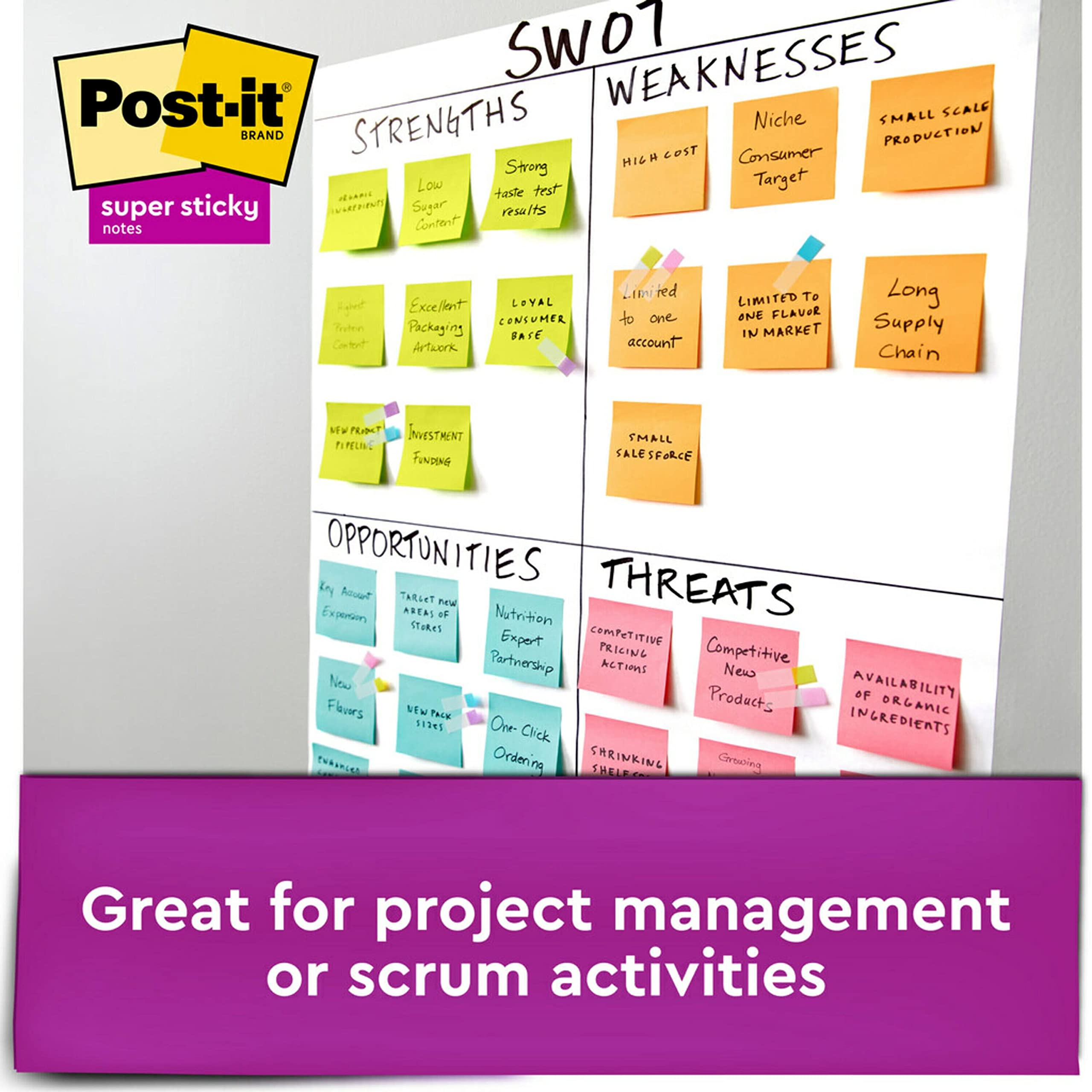 Post-it Super Sticky Notes, 3x3 in, 12 Pads, 2X The Sticking Power, Supernova Neons, Bright Colors, Recyclable (654-12SSMIA)-Case of 6