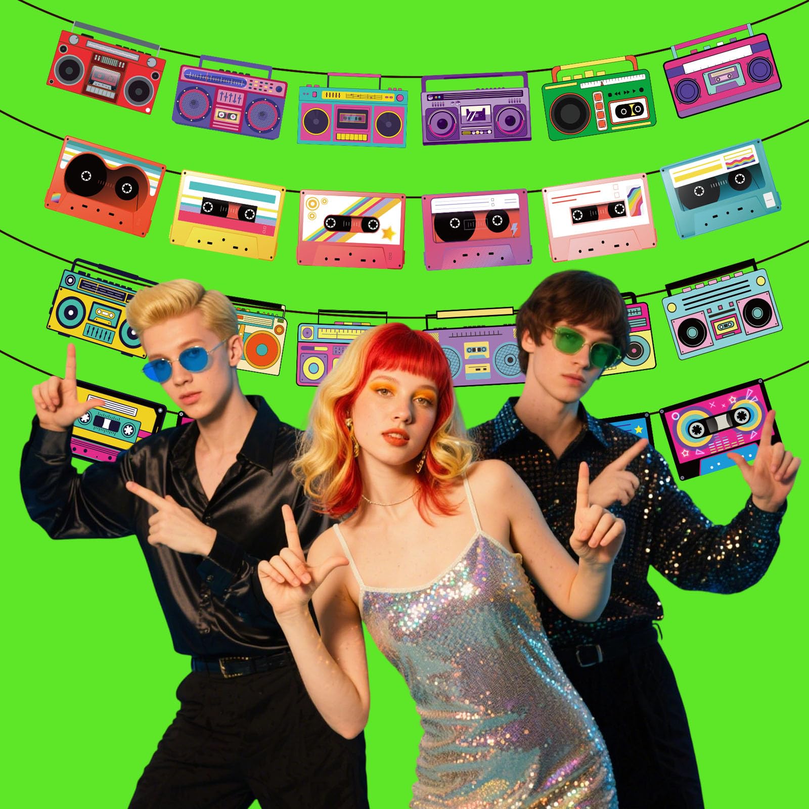 4szt Banerów Kaset Magnetofonowych, Trwałe Banery z Wzorami Kaset Radiowych Zabawne Dekoracje Imprezowe Stylu Retro z Lat 80 Odpowiednie do Dekoracji Imprez Hip-Hopowych