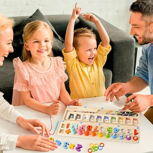 Miniatura 4 de OZMI Laberinto magnético de color y números, juguetes Montessori 3 en 1 para niños de 3 años, tablero de rompecabezas magnético de madera para niños