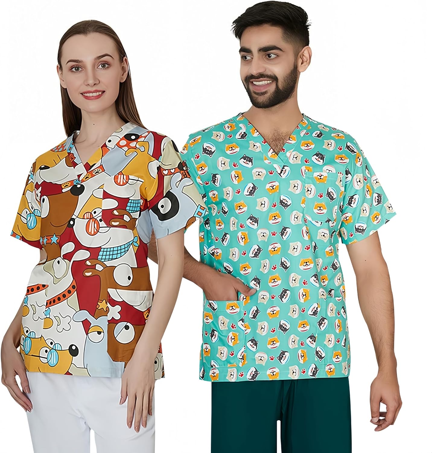 Printed Scrubs for Women, Nurse Uniform,Medical Proffesional V Neck Short Sleeve Stretch Functional Workwear - Image 2