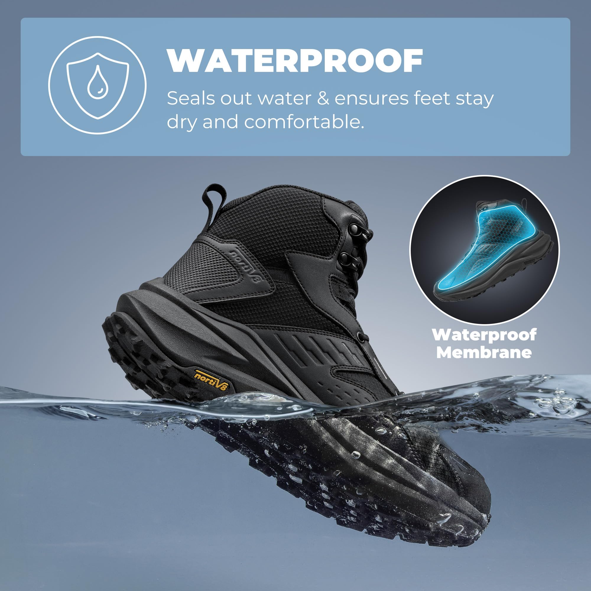 NORTIV 8 Botas Montaña Hombre Impermeables con Puntera Ancha Zapatillas Trekking con Plantilla de Goma Antideslizantes para Senderismo Acampar