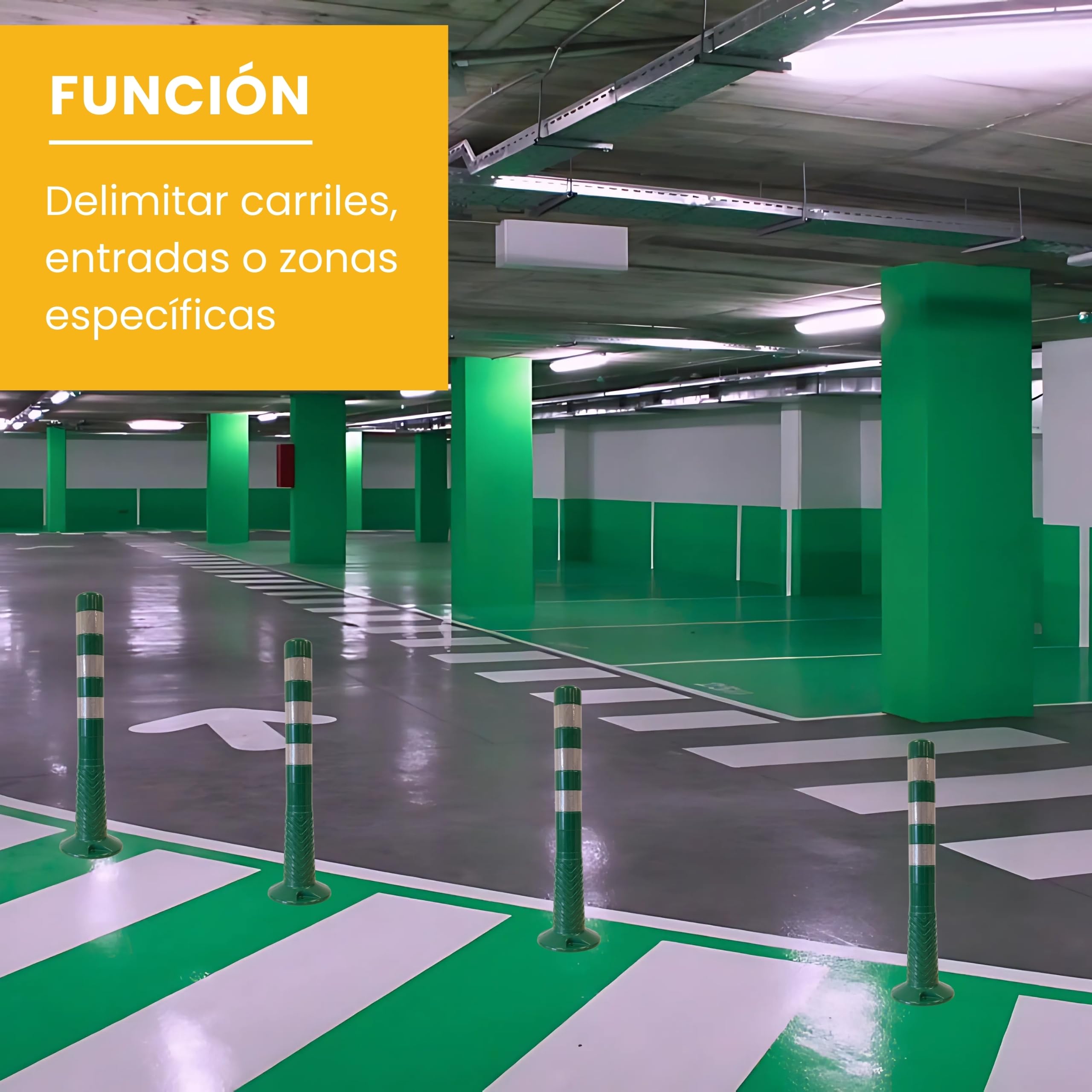 PARKING FACIL | Bolardo de Señalización Flexible con Bandas Reflectantes | Hito 75 cm | Pilona Color Verde | Incluye Tornillería | 1 Unidad