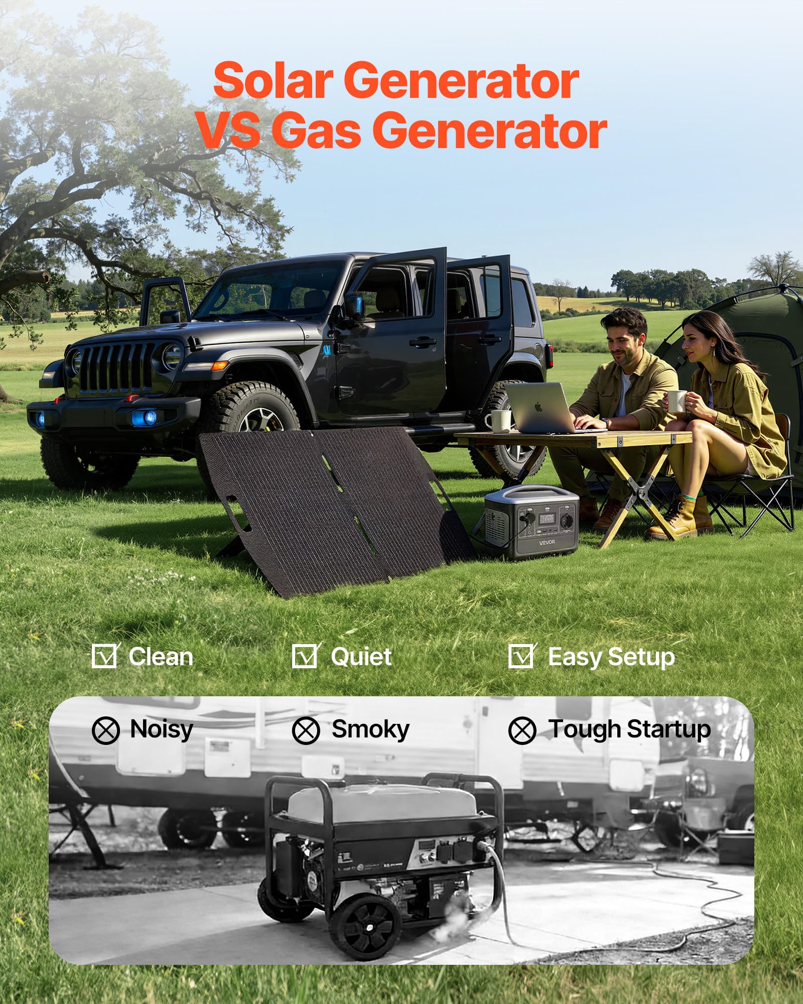 VEVOR Tragbare Powerstation Solargenerator Ideal für Notfälle zu Hause, Camping & Reisen mit dem Wohnmobil (493Wh mit 100W Solarpanel) - 4