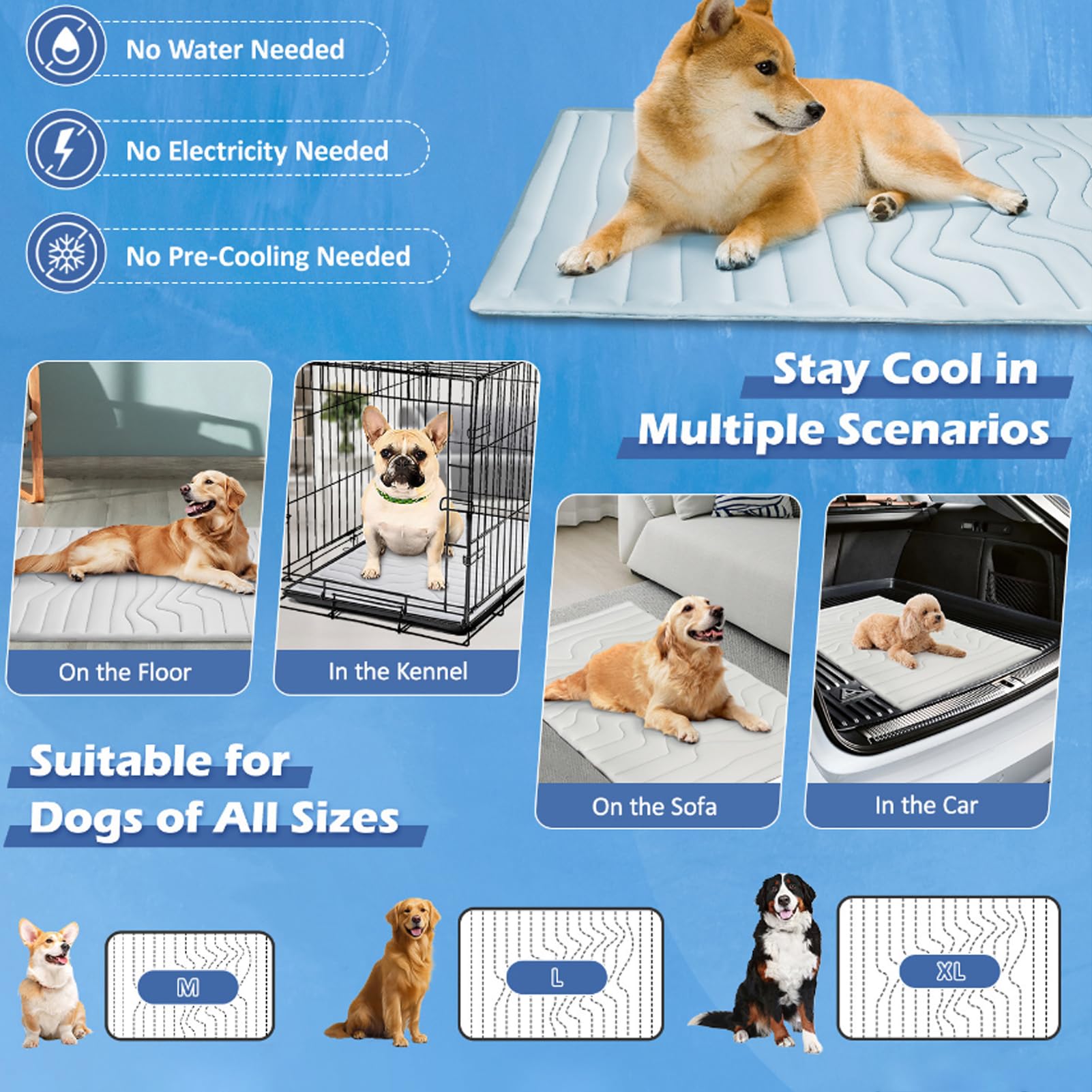 Pelsbarn - Alfombrilla de refrigeración para perros, cama fresca portátil para perros, lavable, seda de hielo para perro, cama fresca portátil para verano, ideal para uso en interiores y exteriores