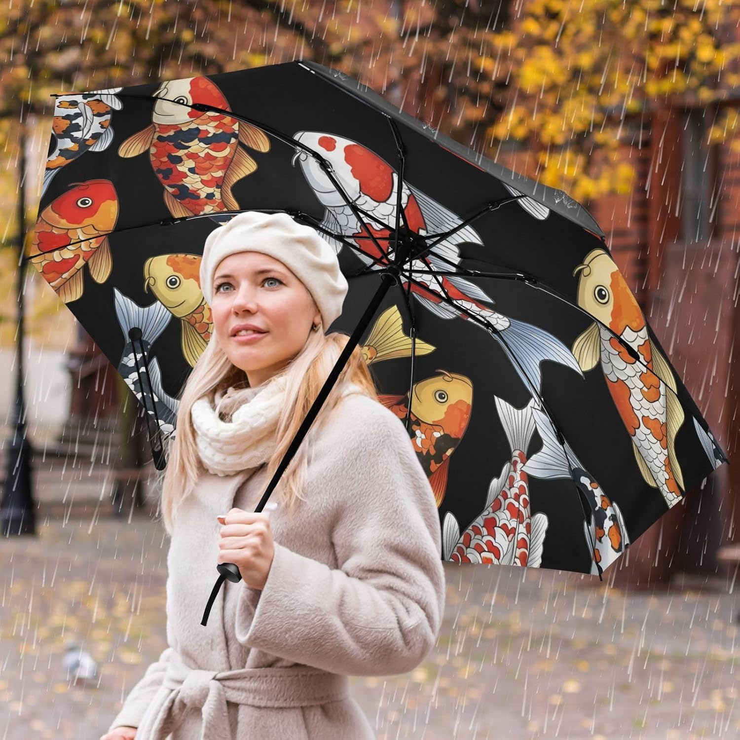Folding Compact Travel Umbrella - Automatic Open Close, Inverted, Windproof, UV Protection, Large Portable Reverse for Rain and Sun - for Women and Men