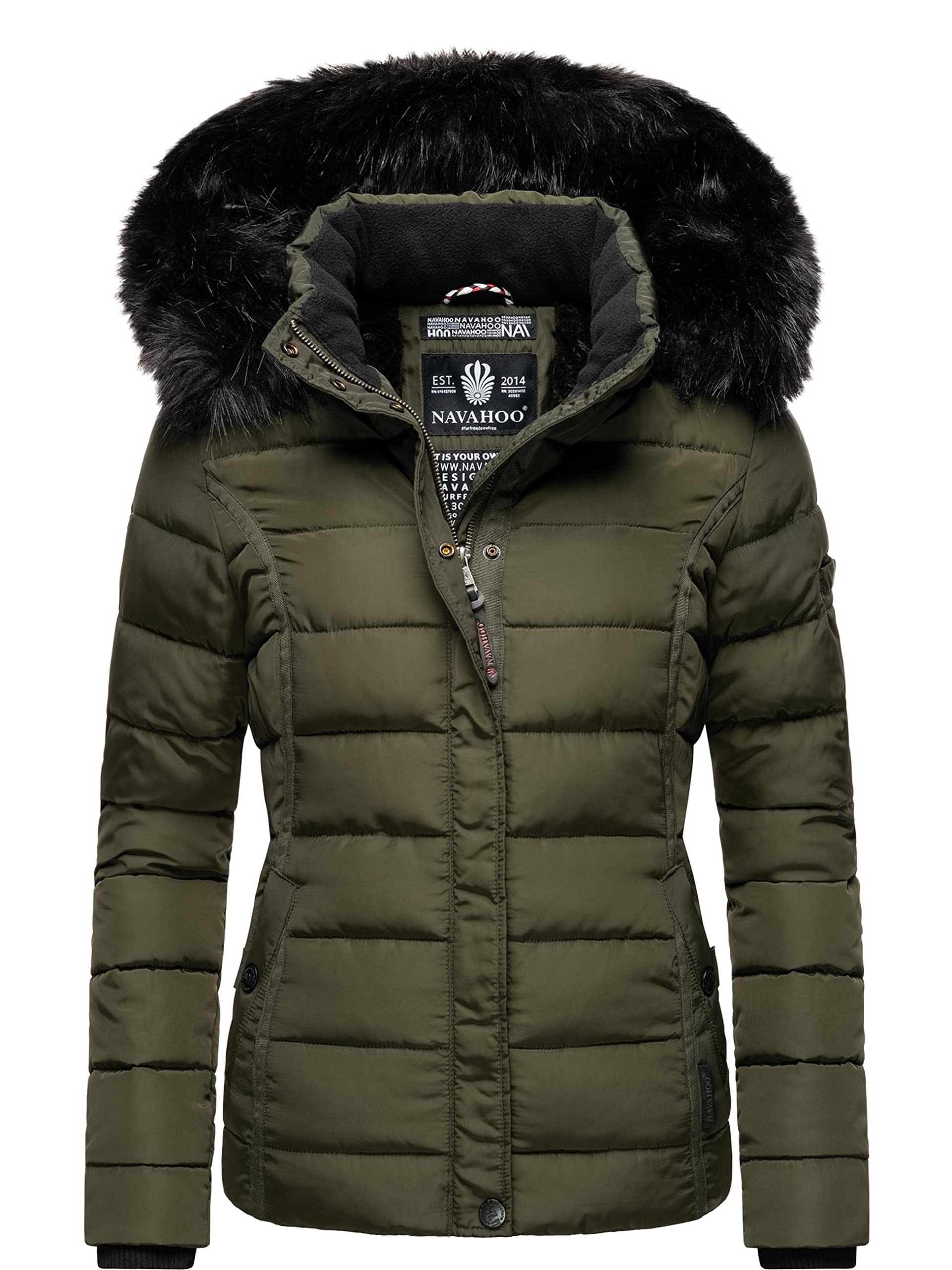 Navahoo Women's Olive Miamor ’ Winter Puffer Jacket With Faux Fur Hood S