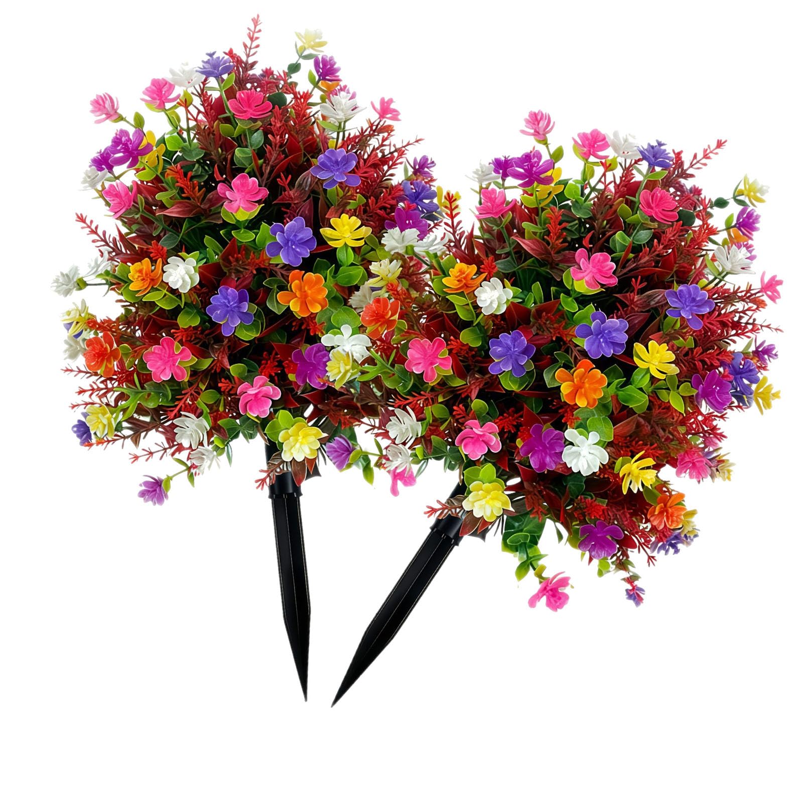 Msioytog White/Lavender/Golden Bright Tea Blooms With Realistic Foliage And Ground Insert For Easy Setup Waterproof Fade Proof Fake Flowers
