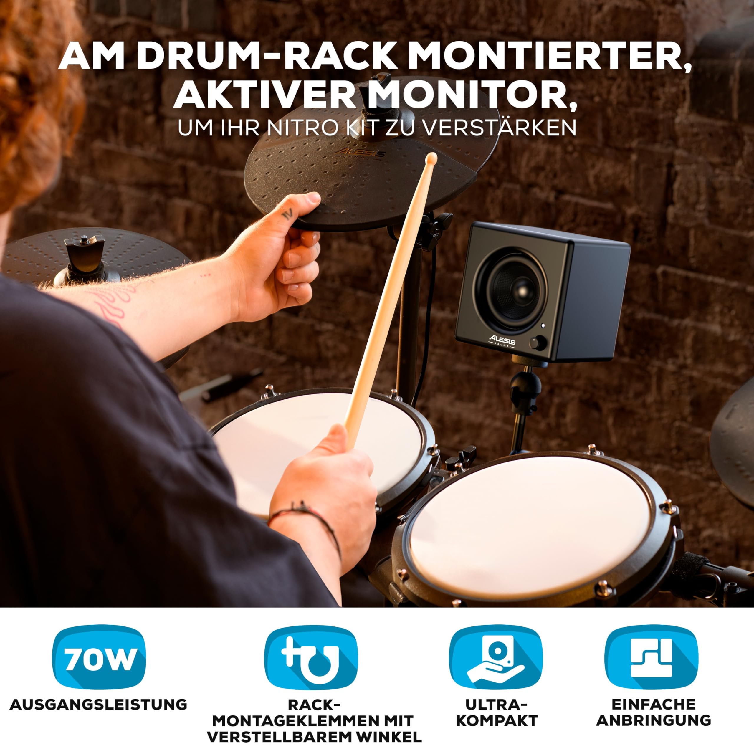 Alesis Nitro Amp 70W 3" Compact E-Drum Monitor Speaker Rack-Montage