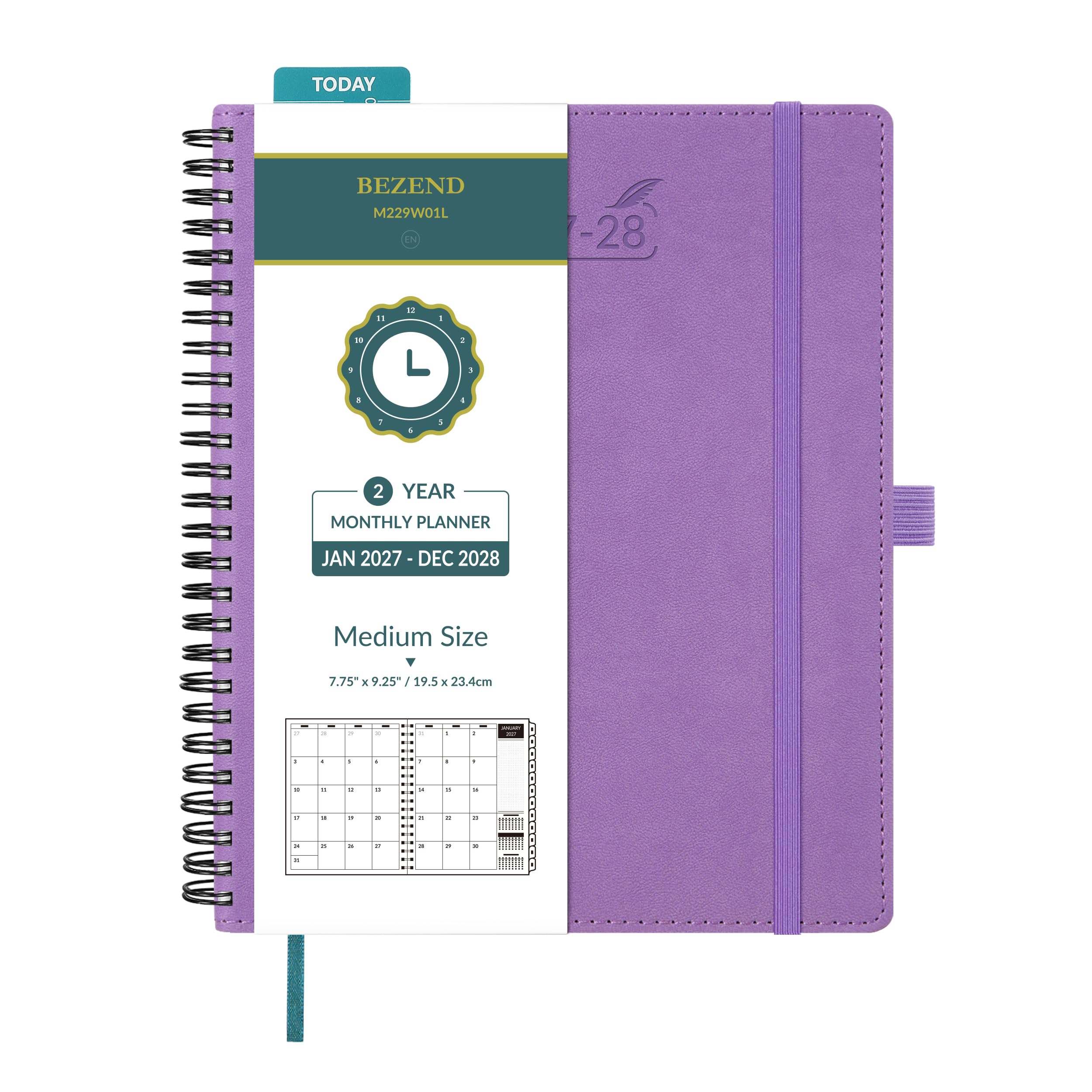 BEZEND Month to View Diary 2027-2028 Spiral 23.4 x 19.5 cm (Jan 27-Dec 28)