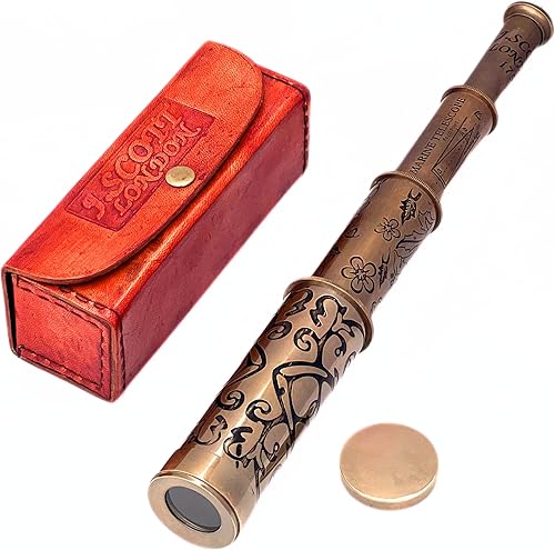 Miniatura 3 de Telescopio de mano de latón retro hecho a mano con caja de cuero, diseño de película pirata, telescopio de cristal espía para el hogar y decoración