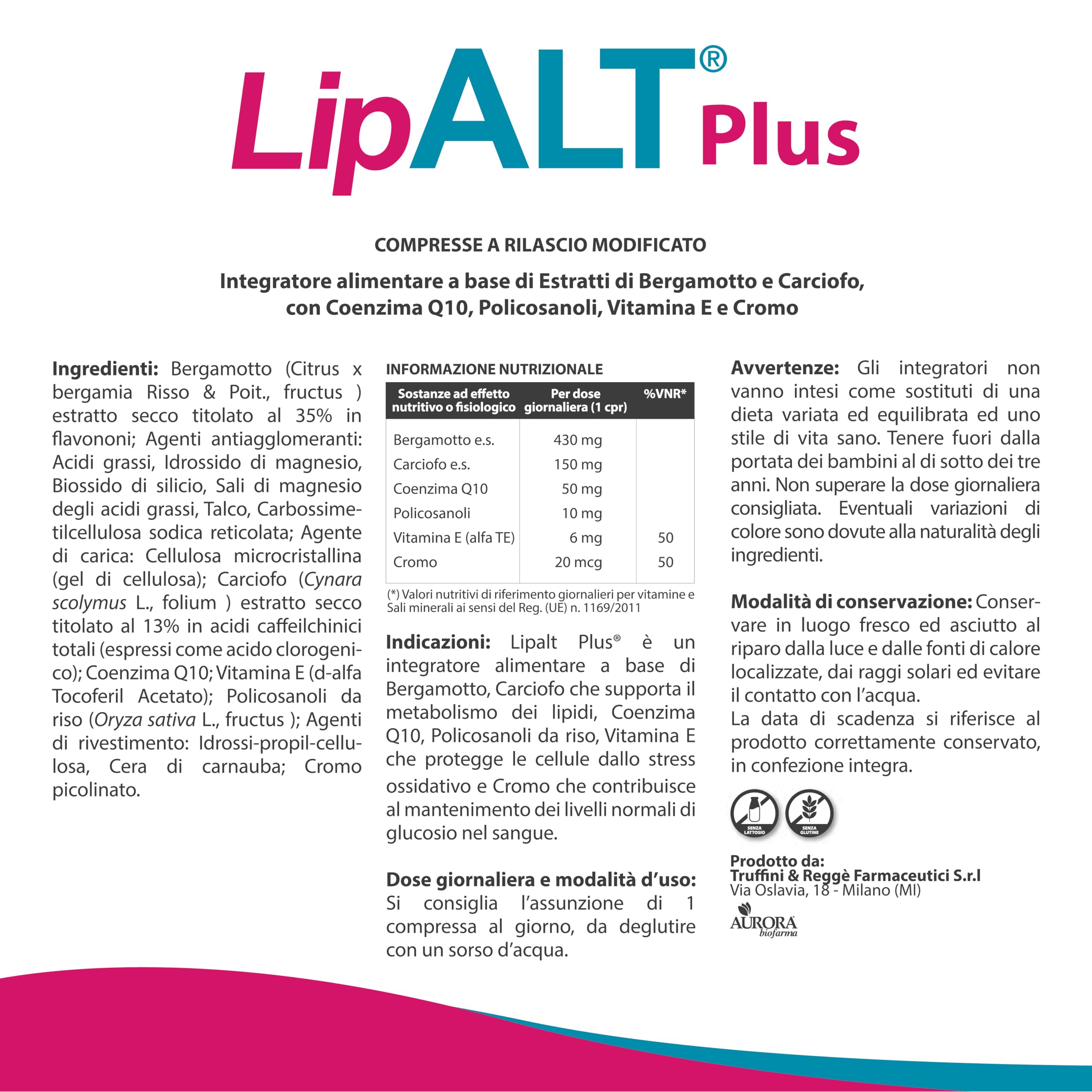 Lipalt Plus - Integratore Senza Monacolina K - Integratore a Base di Coenzima Q10, Bergamotto, Carciofo e Policosanoli - 20 Compresse Senza Glutine e Lattosio