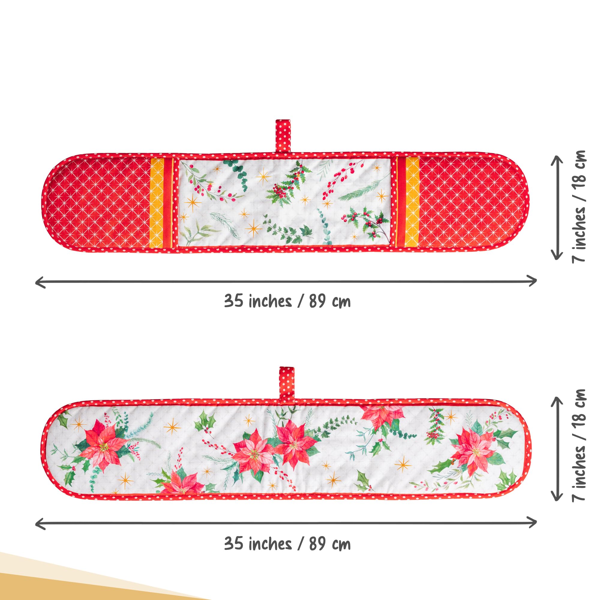 Maison d' Hermine Double Oven Mitt (18 cm x 89 cm) 100% Cotton Heat Resistant BBQ Cooking Gloves with Loop for Christmas Decorations Baking Cooking Barbeque Handling Hot Pan (Poinsettia Christmas) - Image 2