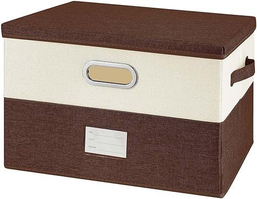 Contenedores de almacenamiento grandes de tela de lino plegables con tapa y asas extraíbles, caja de almacenamiento lavable, canastas con cubierta