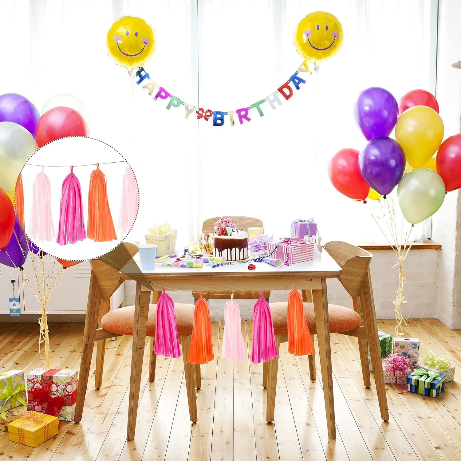 Pndeyo 15pcs Decorative Paper Tassels, Garland Banner Tissue Paper Tassels for Birthday Party Baby Shower Nursery Wedding Festival Anniversary Decorations- Red & Pink & Orange