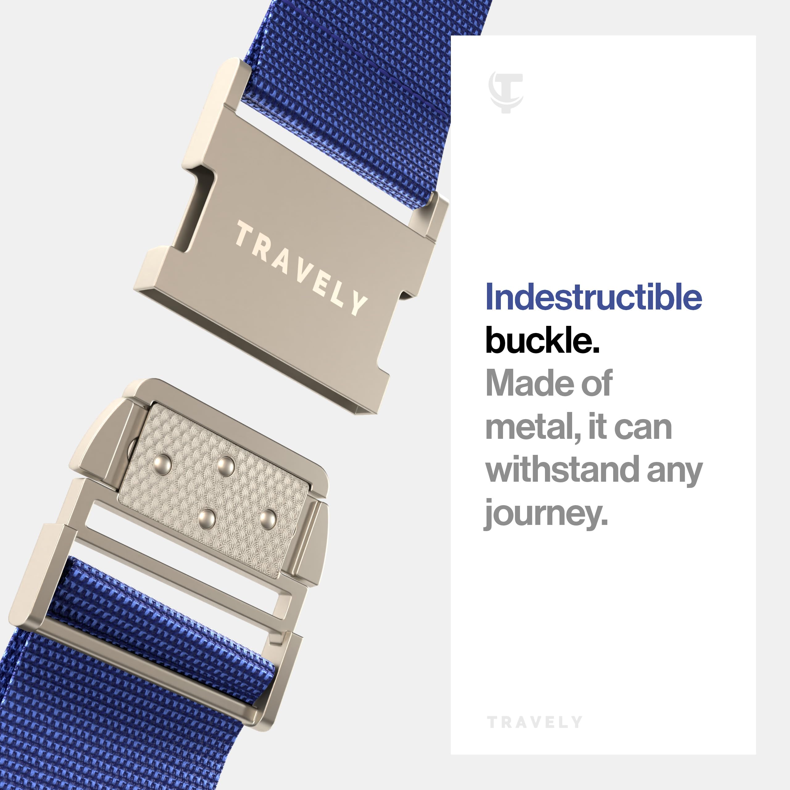 TRAVELY Premium pasek do walizki z metalową klamrą [2-częściowy zestaw] - szczególnie elegancki i rzucający się w oczy - bardzo wytrzymały I w zestawie tabliczka z nazwiskiem - Pasuje do bagażu
