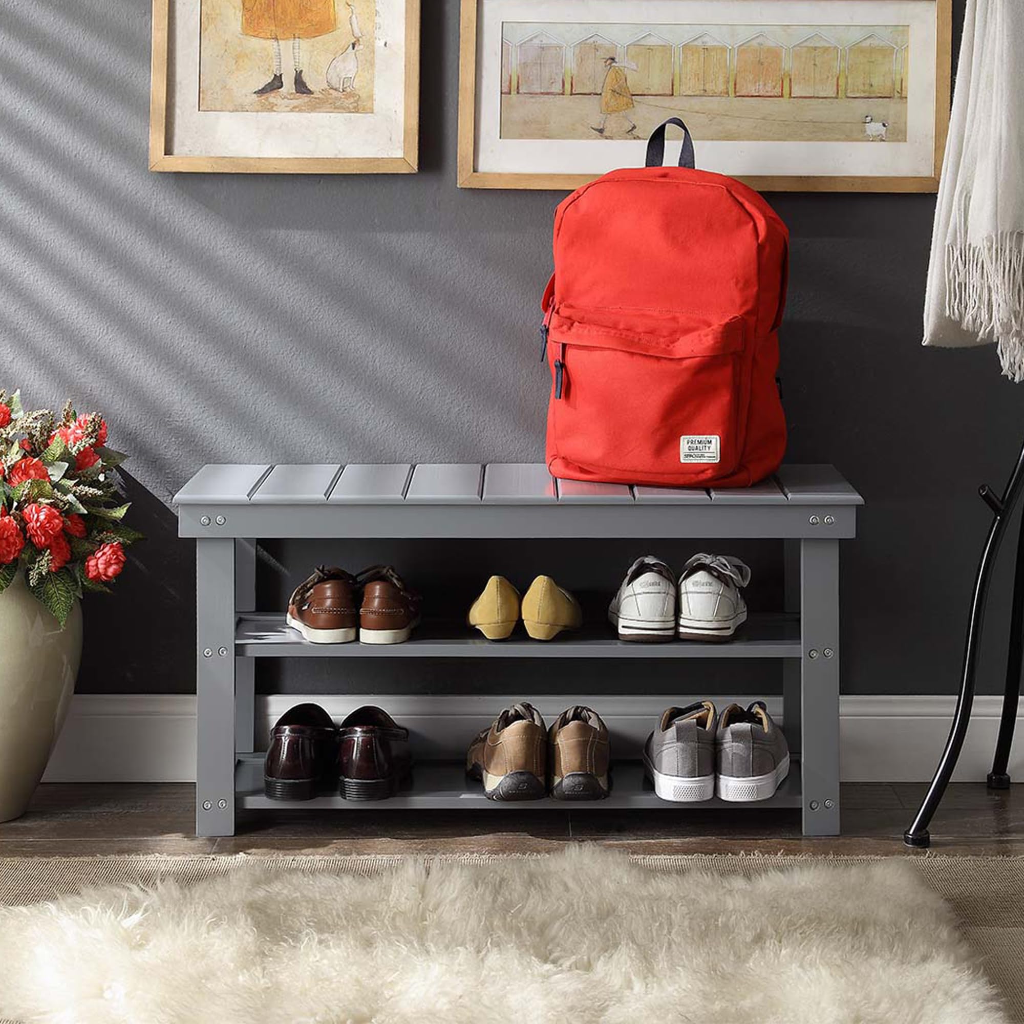 Convenience Concepts Banco de mudroom de Utilidad Oxford Tradicional Gris
