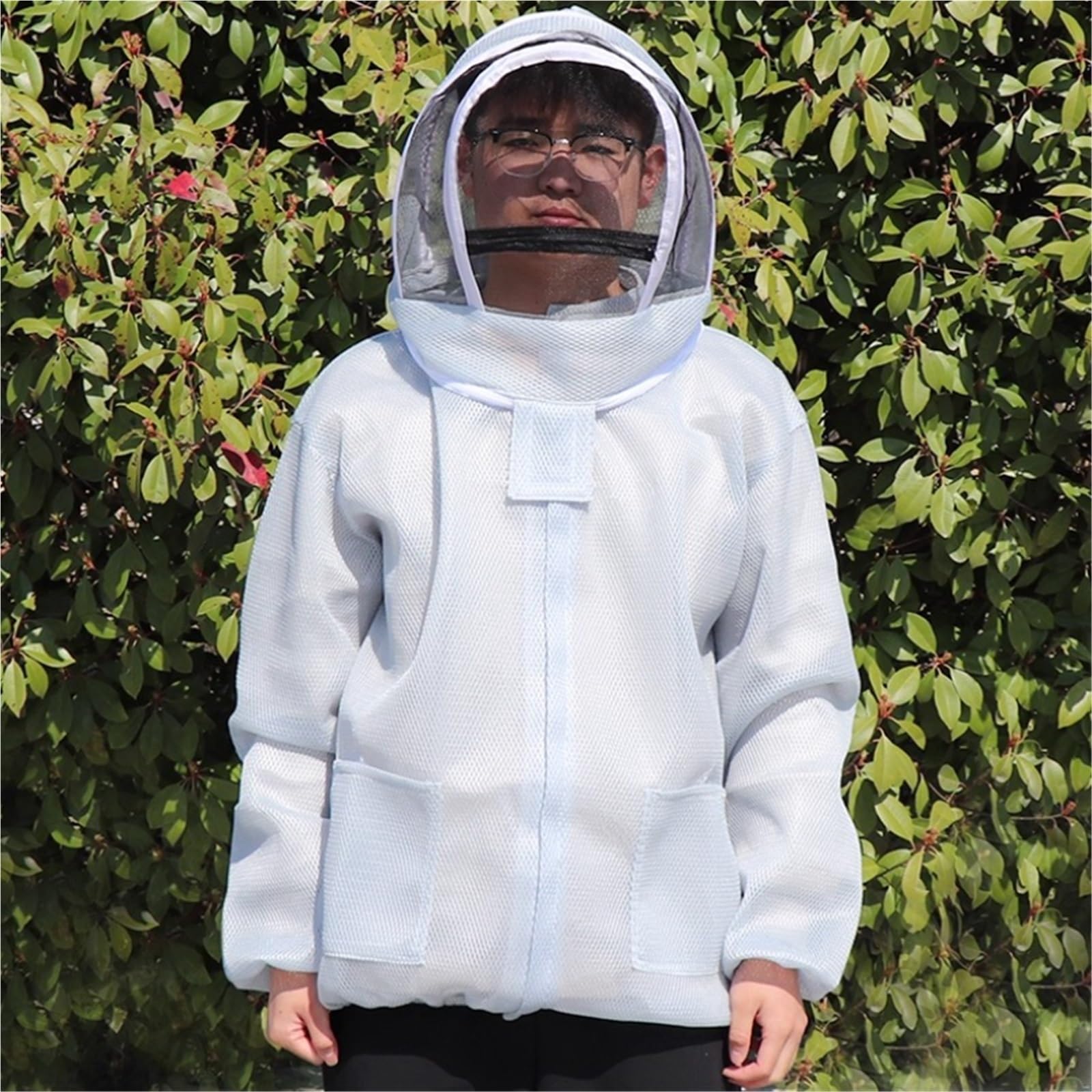 Traje de apicultor Profesional Ropa de apicultura Velo Capucha Guantes Sombrero Chaqueta tela Traje protector Equipo(Blue)