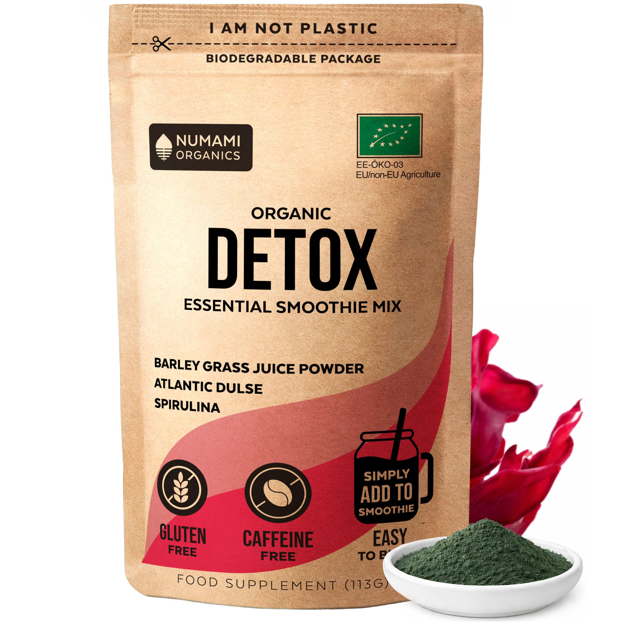Organic Detox Smoothie Powder with Healthy Spirulina, Atlantic Dulse and Barley Grass Juice Powder, Premium Quality superfood from Europe