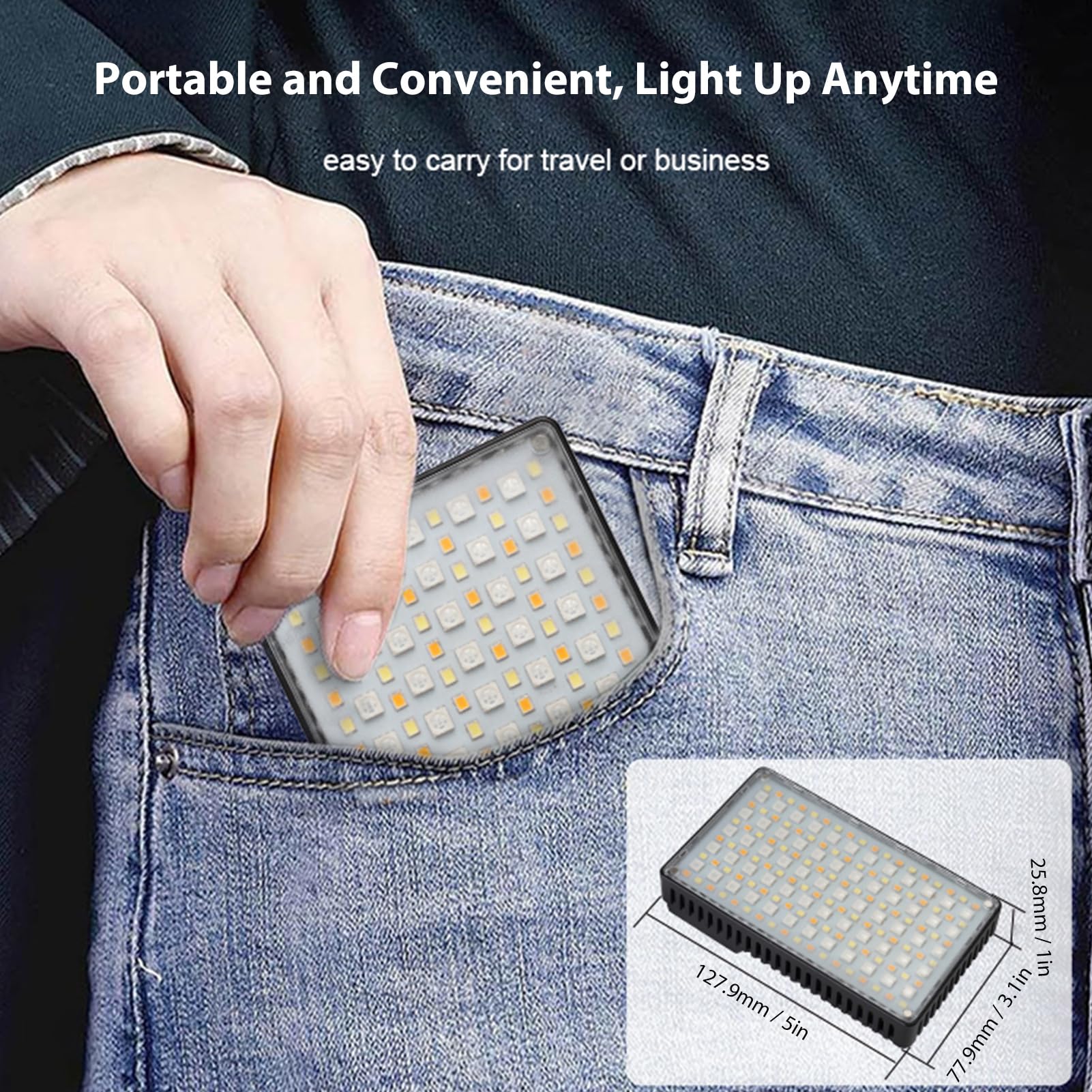 Andoer Luz Relleno Portátil K15RGB RGB, 15W 168 Luces Video LED 1800K 9000K Regulable, con Batería 2600mAh Carga Tipo C, para Fotografía Vlog Retrato Boda