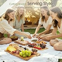 Vista 7 de Astercook Tablas de cortar de bambú carbonizado profundo para cocina con soporte de almacenamiento de madera, charcutería reversible y tablas