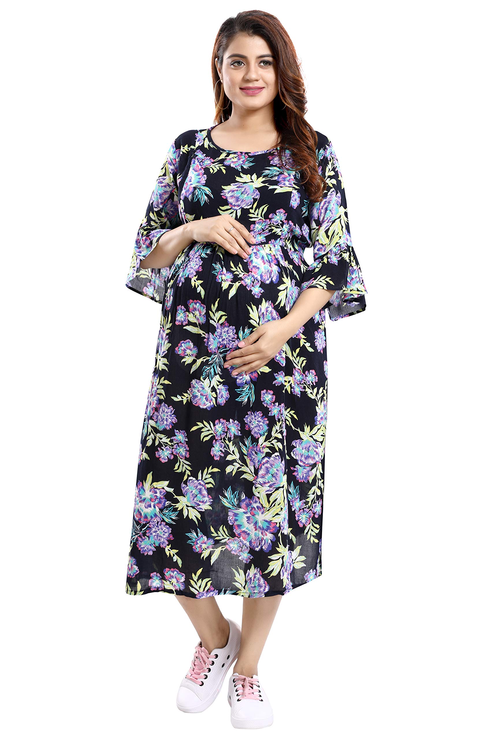 MAMMA'S MATERNITY Printed Rayon Maternity/Feeding Dress