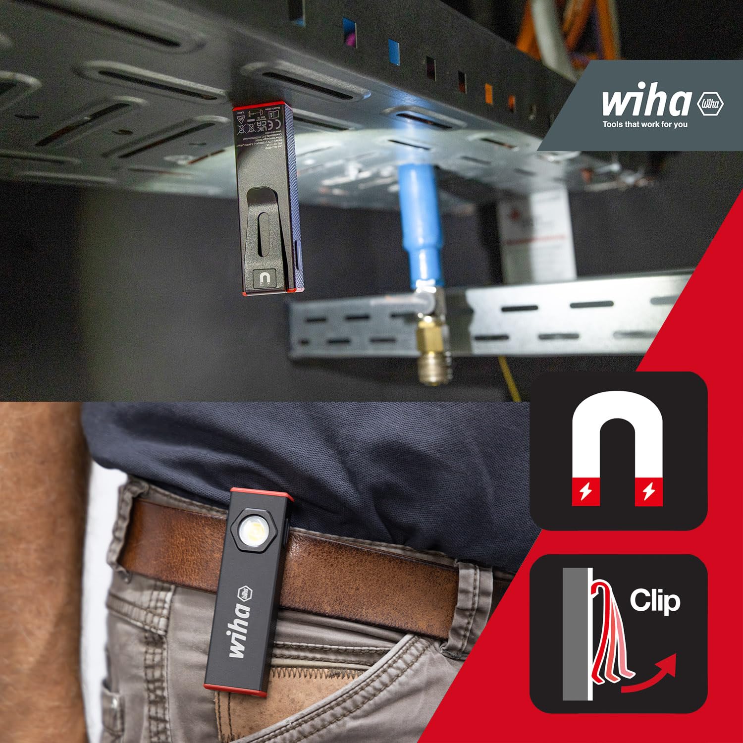 Wiha Handleuchte 800 lm I 5 Leuchtmodi I Werkstattlampe aufladbar I Akku LED Taschenlampe super hell I Arbeitsleuchte I USB-C aufladbar (45701)
