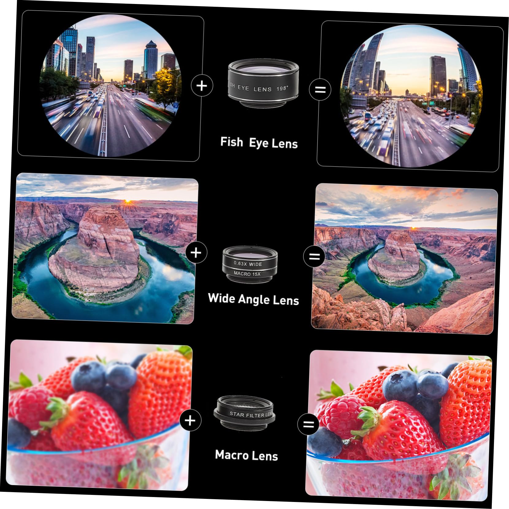 Lurrose Kit Obiettivo Per Fotocamera Cellulare Obiettivo Fisheye e e Per Telefono Smartphone