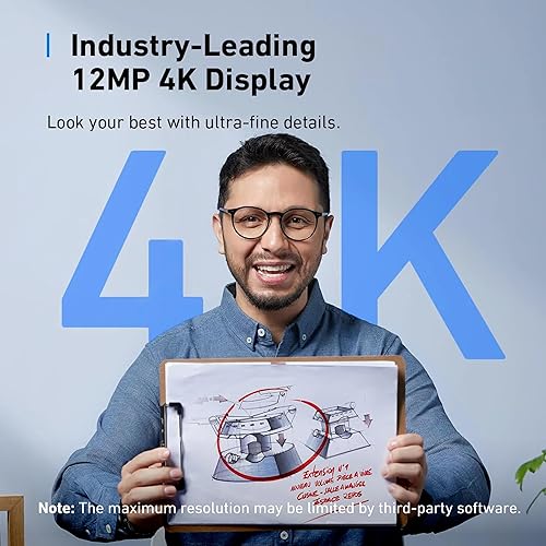 Miniatura 2 de Anker Work C310 Webcam, cámara web 4K, 12 megapíxeles, enfoque automático AI, marco AI, micrófono con cancelación de ruido AI, cubierta de