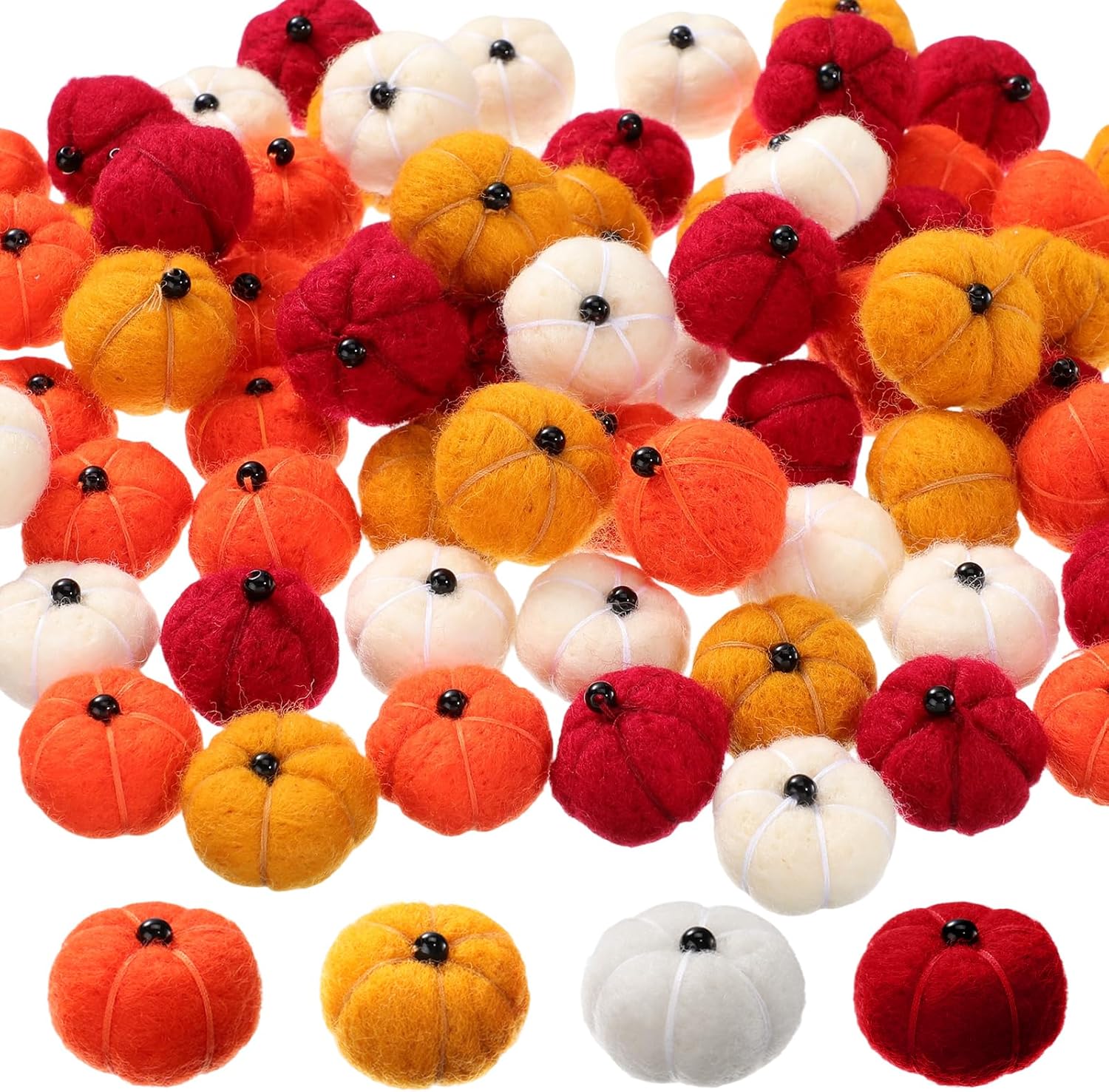 Simgoing Thanksgiving Small Felt Pumpkin Pom Poms 1 Inch Mini Pumpkins Multicolor Fall Handmade Decoration Ball Garland for Craft Autumn Thanksgiving Halloween Farmhouse Decoration(Orange,72 Pcs)