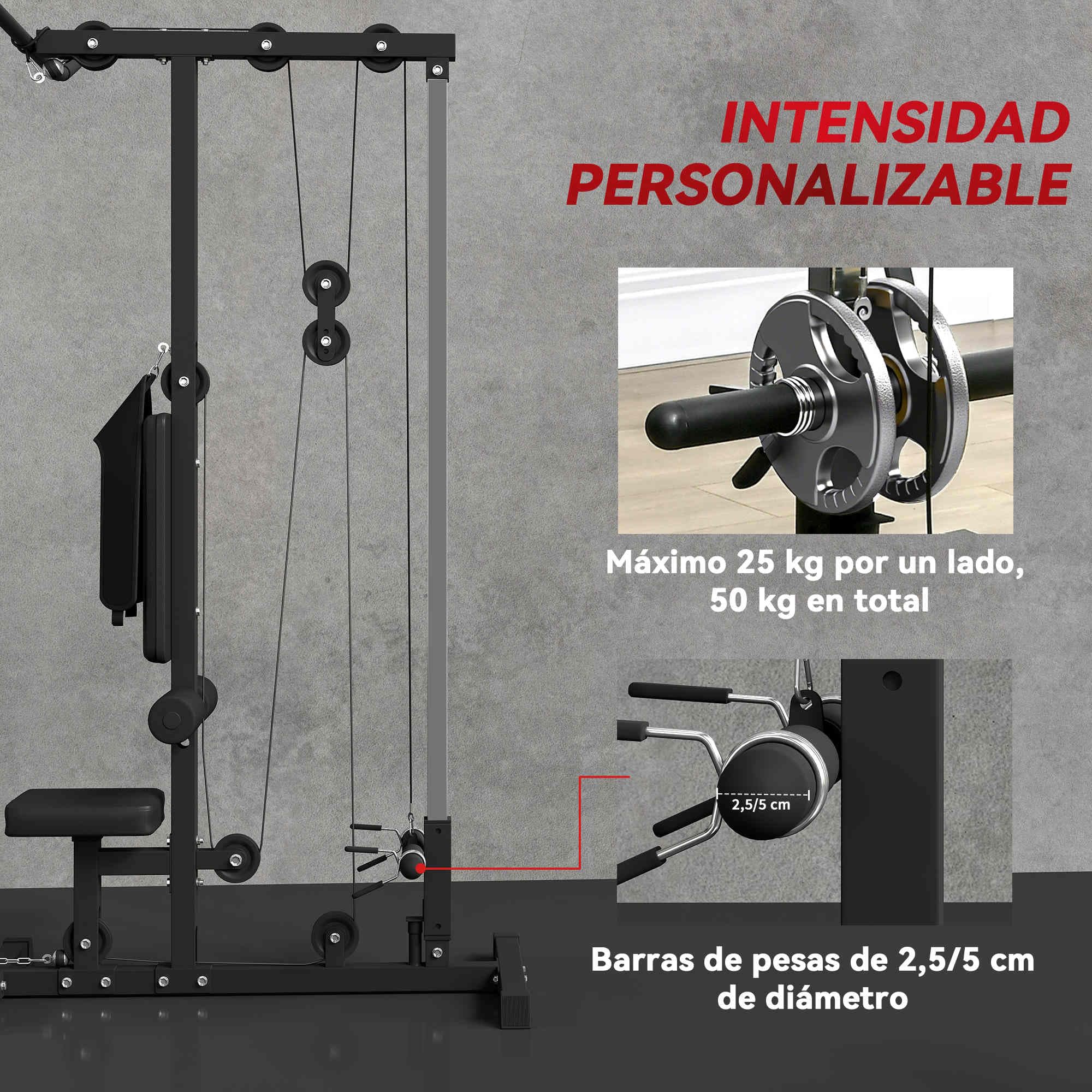 SPORTNOW Máquina Polea Alta y Baja, Máquina de Musculación con Pedales Giratorios y Asiento Ajustable, Multifunción Lat Pulldown para Fitness Entrenamiento en Gimnasio, Hogar, Oficina, Negro