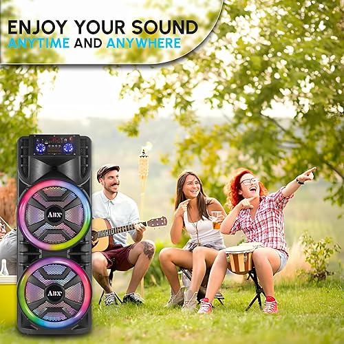 Miniatura 5 de Audiobox ABX-214R Altavoz Bluetooth portátil dual de 12 pulgadas, peso ligero pero fuerte con BASS, luces de fiesta RGB, micrófono inalámbrico,