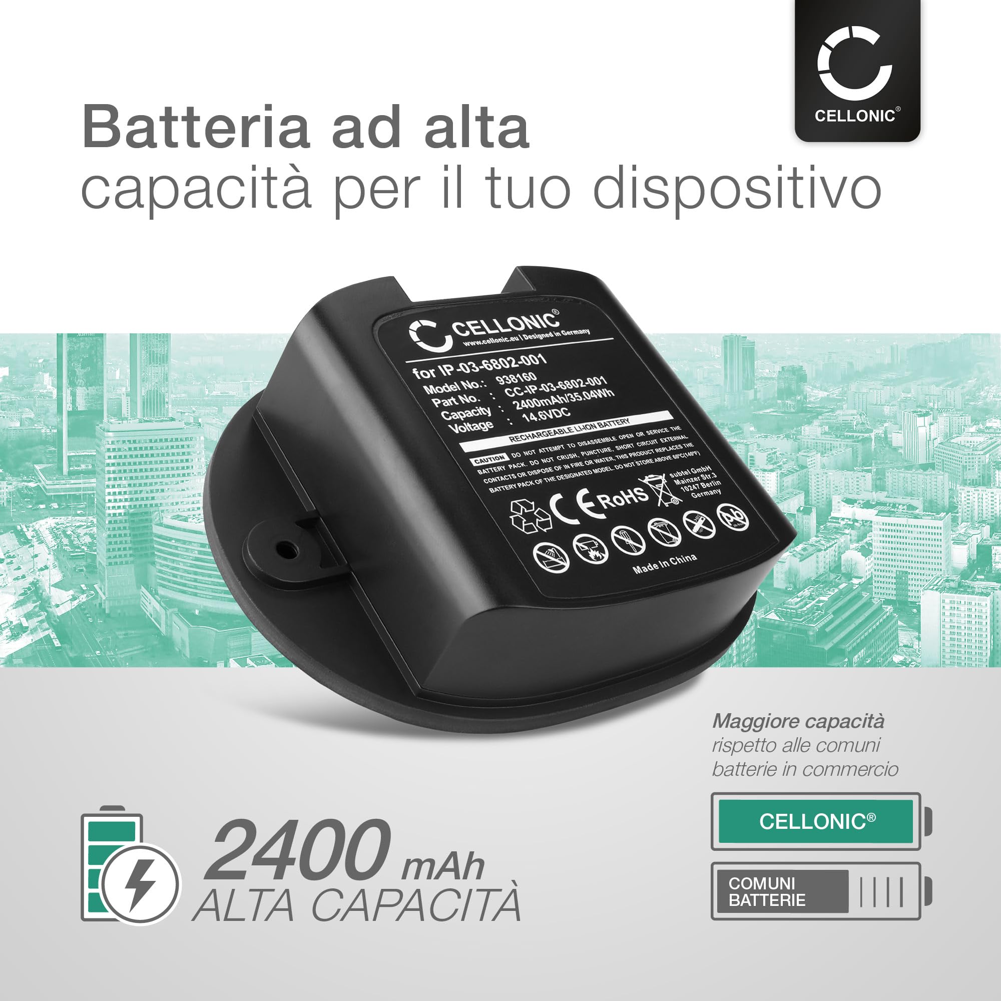 CELLONIC 1x Batteria compatibile con Sonos Move 1, 111-00001 | 1x, (2400mAh-14.6V-Ioni di Litio), Altoparlante Batteria per Sonos Move 1, 111-00001, IP-03-6802-001