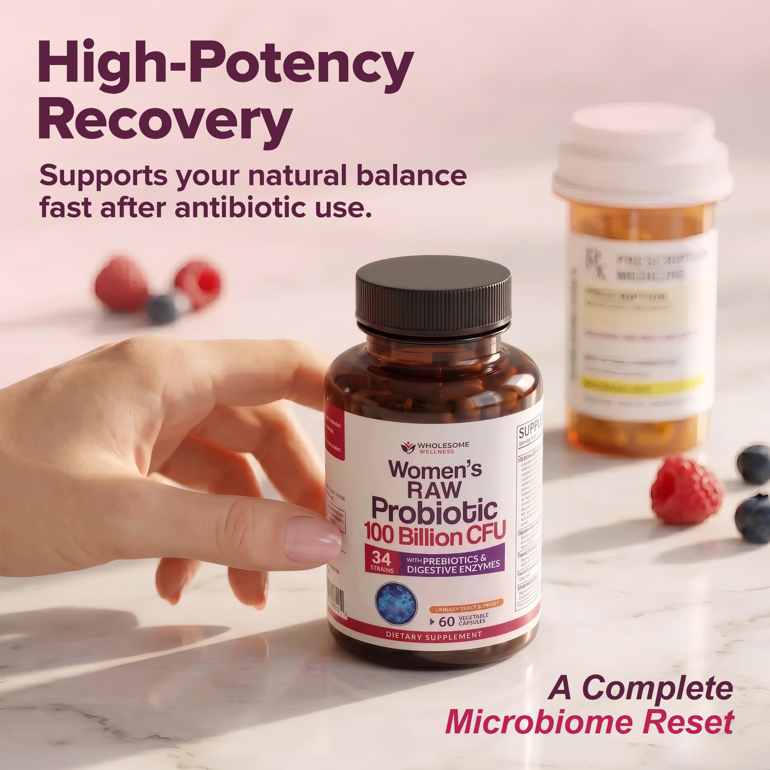 Wholesome Wellness Dr. Formulated Raw Probiotics for Women 100 Billion CFUs Capsules with Prebiotics, Probiotcs and Digestive Enzymes, Approved for Adults — Amazon image 9