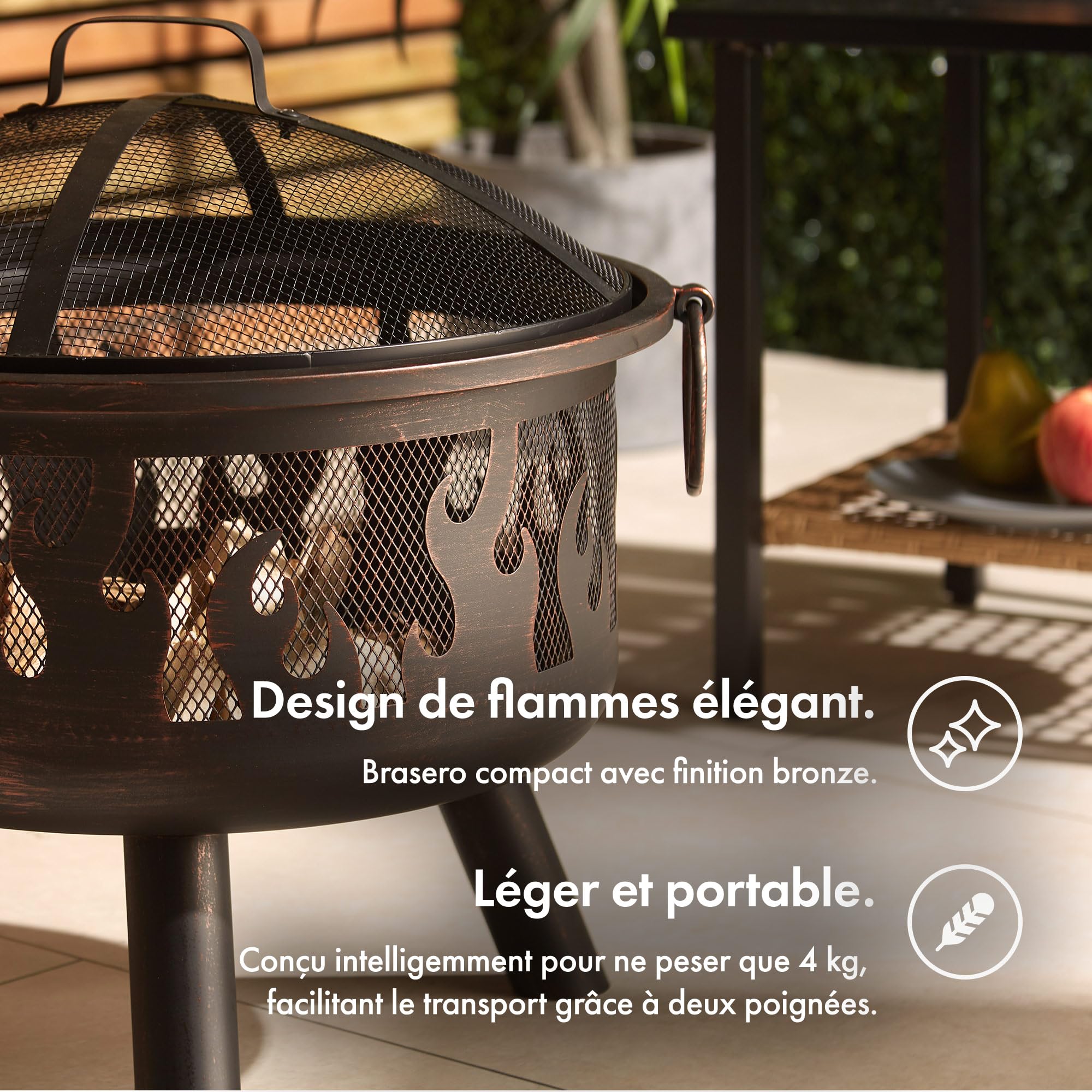 Vonhaus Brasero Motif Flamme en Acier teinté Bronze