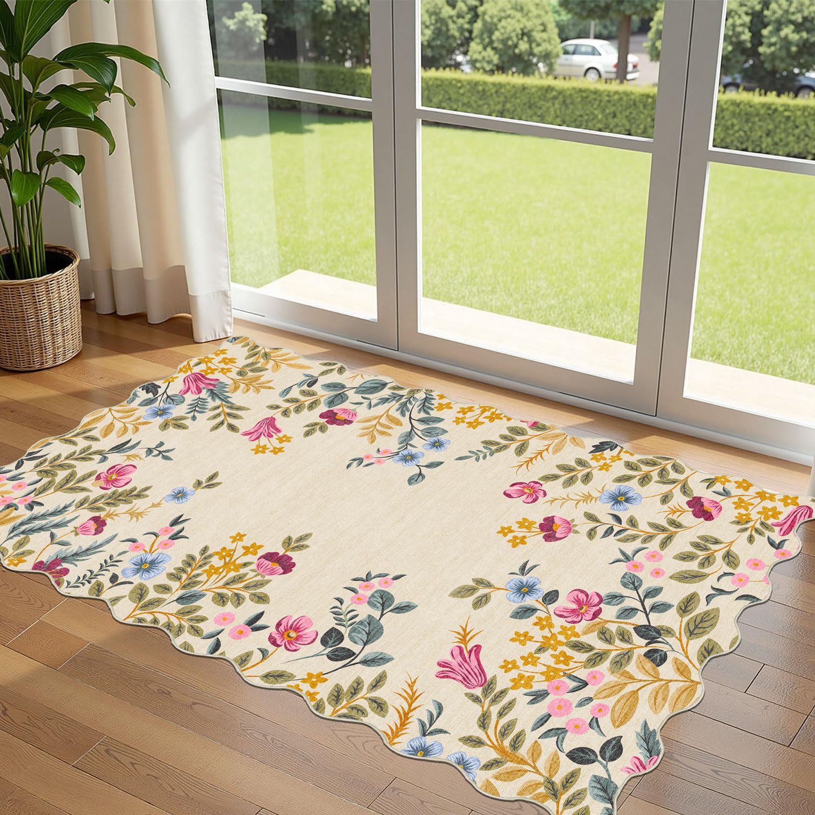 Othilic Colorful Floral Entry Rug - 3x5 Ft Washable Indoor Outdoor Front Door Mat Outside Entrance Front Porch Mat Non-Slip Boho Throw Rugs for Living Room Bedroom Entryway Kitchen Office Porch Decor