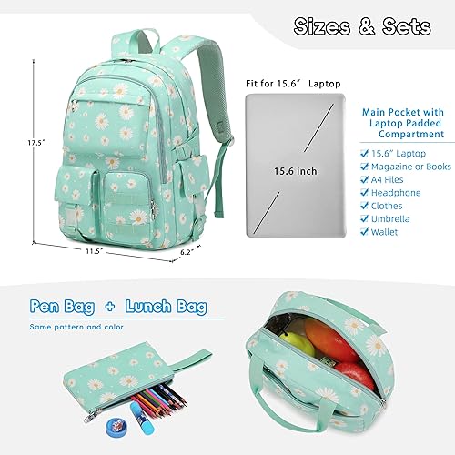 Miniatura 5 de Daisy - Mochila escolar para niñas, con lonchera, juego de bolsa de libros, mochilas para adolescentes y niñas