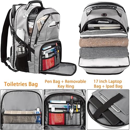 Miniatura 3 de LTINVECK Mochila extra grande de viaje para laptop de 50 litros, bolsa de computadora con puerto de carga USB, compatible con TSA, duradera y