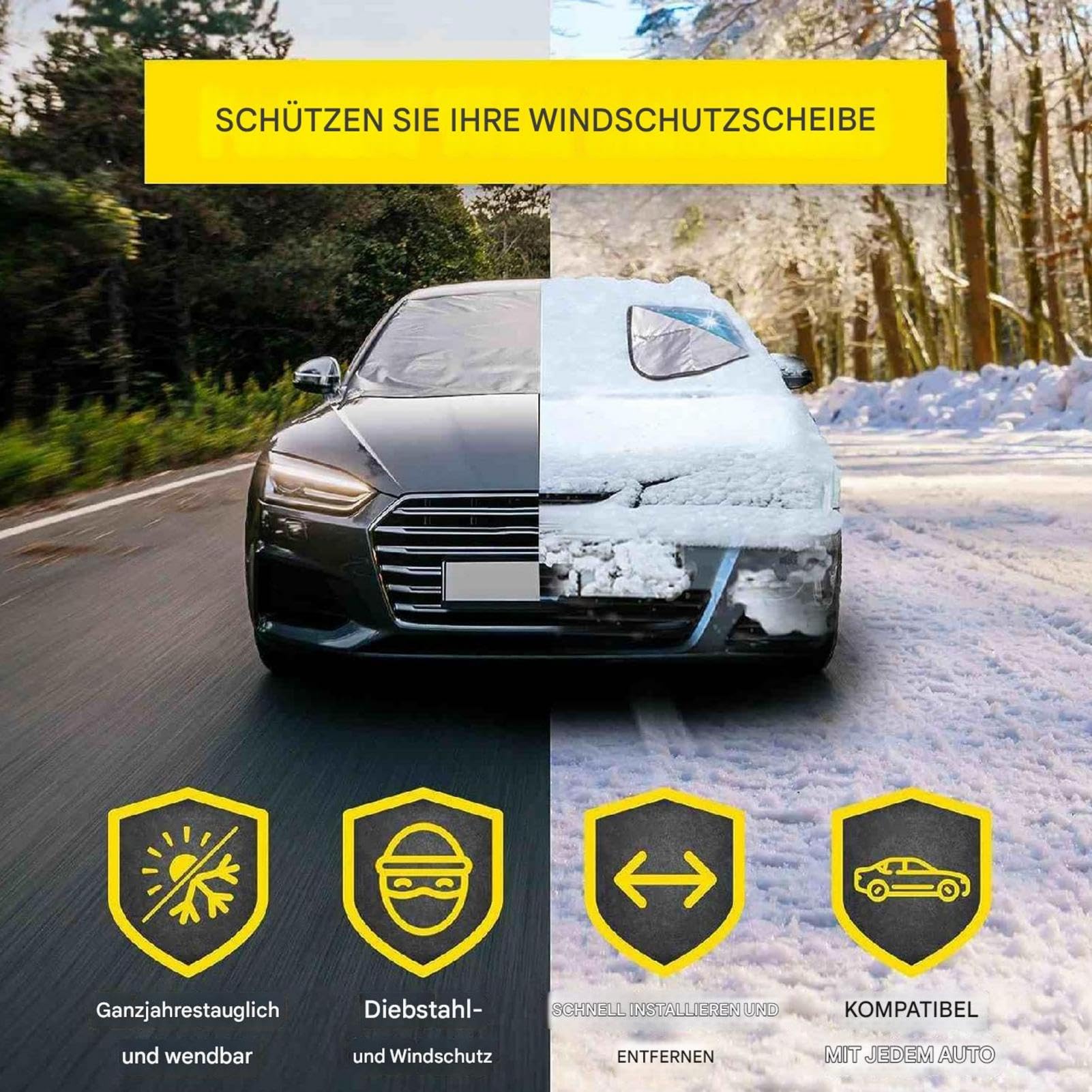 Produktbild von Auto Windschutzscheibenabdeckung, Ultra-Dick Scheibenabdeckung Auto Winter Windschutzscheibenschutzhaube - Schützt Die Windschutzscheibe Vor Frost, Schnee, EIS Und UV-Strahlung, 145 X 100cm