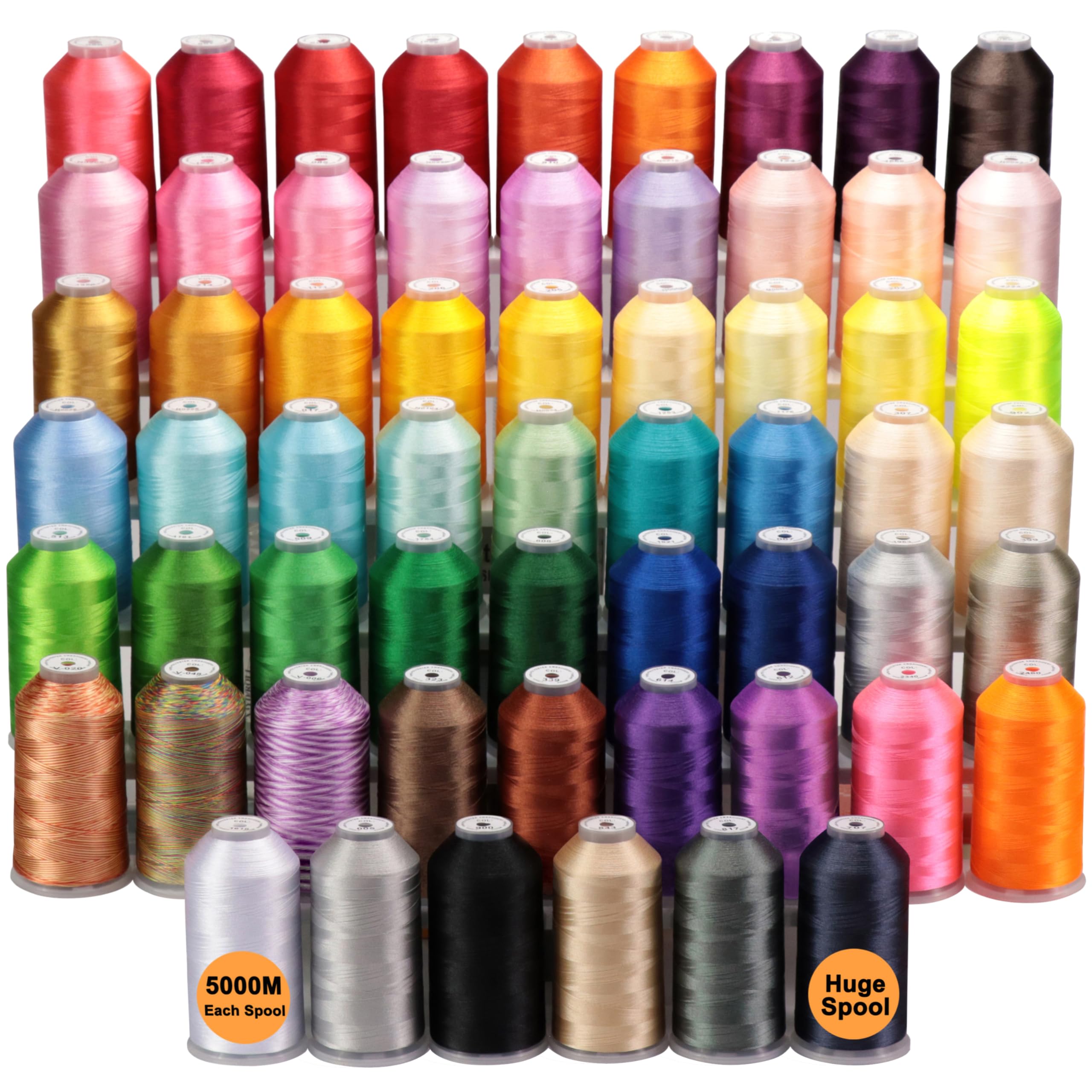 New brothread - Tutti i 60 pacchetti di Colori Assortiti 5000M Grande Bobina Poliestere Filo di Ricamo Macchina per macchine da ricamo commerciali e domestiche
