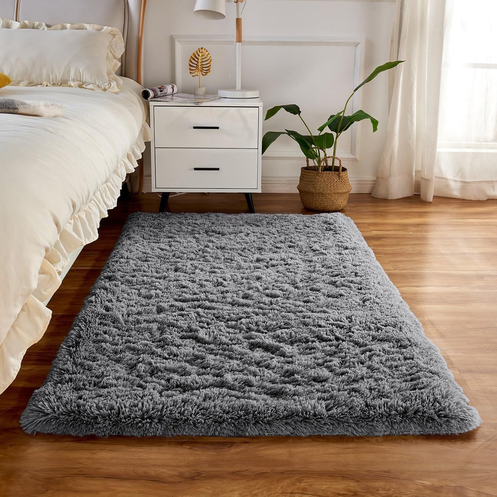 Alfombras Salón Pelo Largo 180 x 230 cm Unicolor Lavable Suave, Parte Inferior Antideslizante, Antideslizante Alfombras Salón Grandes Pelo Largo para Salón, Gris
