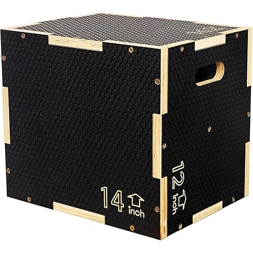 Fitvids 3 in 1 Non-Slip Wooden Plyo Box Jump Exercise Platform, Plyometric Workout Equipment for Home Gym, Training Step Box, Black, Multiple Sizes