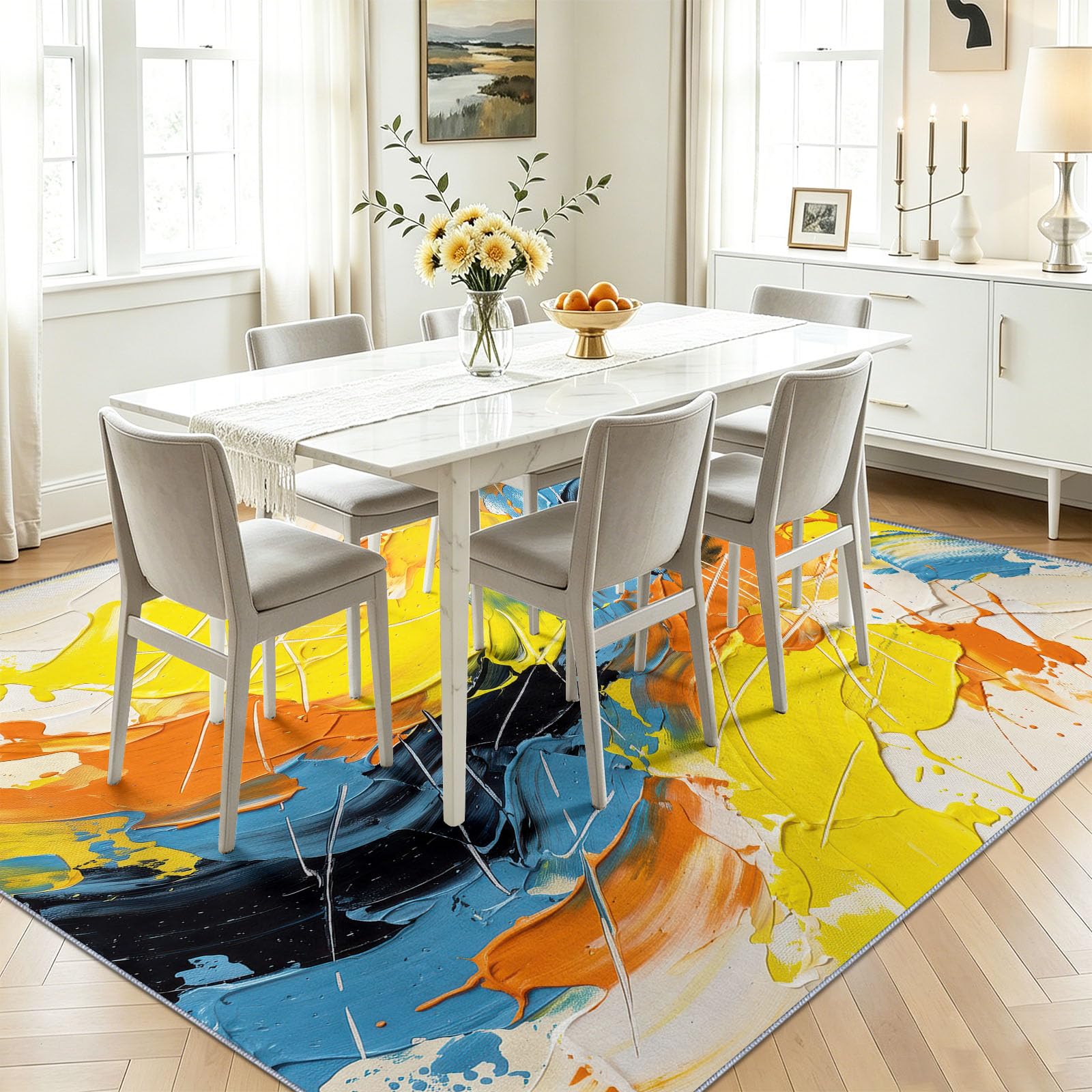 Abstrakt Impasto Ölgemälde Spachtelspuren Schlafzimmer Teppich, 160 x 230 cm Teppich Modern Waschbarer Kurzflor Weich rutschfest Rückseite für Wohnzimmer Esszimmer Badezimmer Küchen Büro, Mehrfarbig