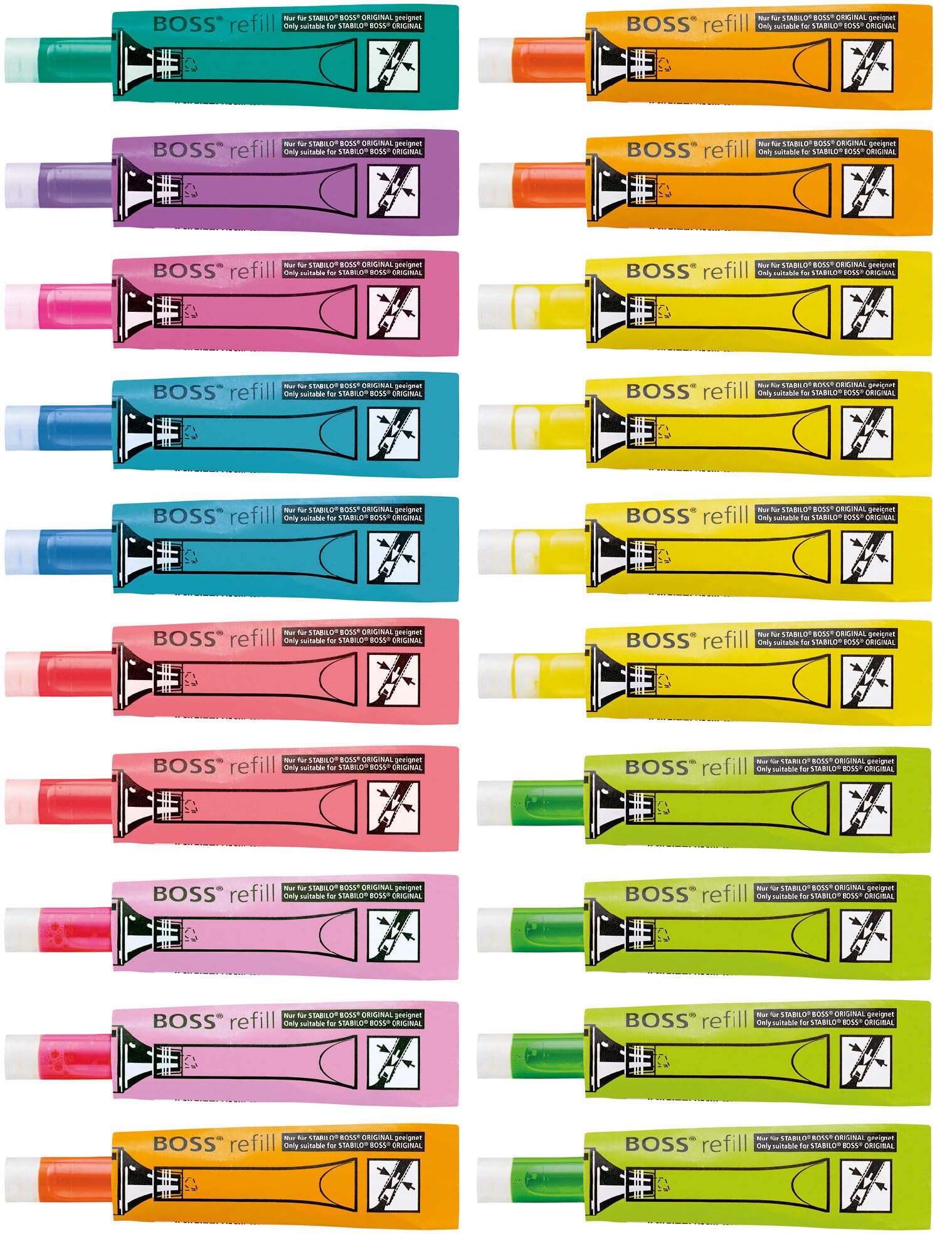 STABILO BOSS Original - Highlighter Refill - Pack of 20 - with 9 Neon Colours