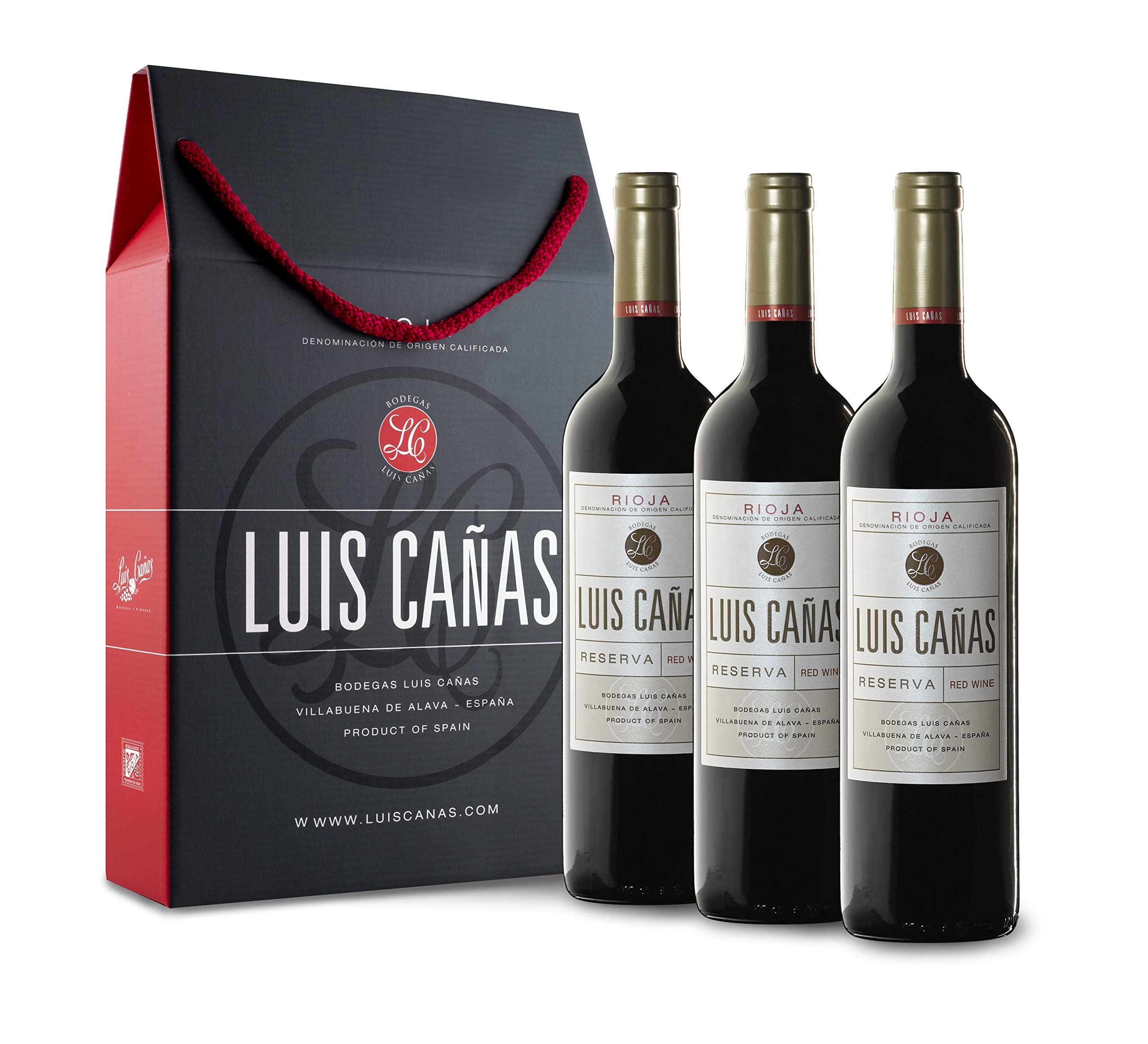 Luis Cañas - Vino Tinto con D.O. Rioja - Reserva - Variedad Tempranillo y Graciano - Notas de Fruta Negra - Reposo en Barricas de Roble Francés y Americano - Estuche Cartón - 3 Botellas de 75 cl