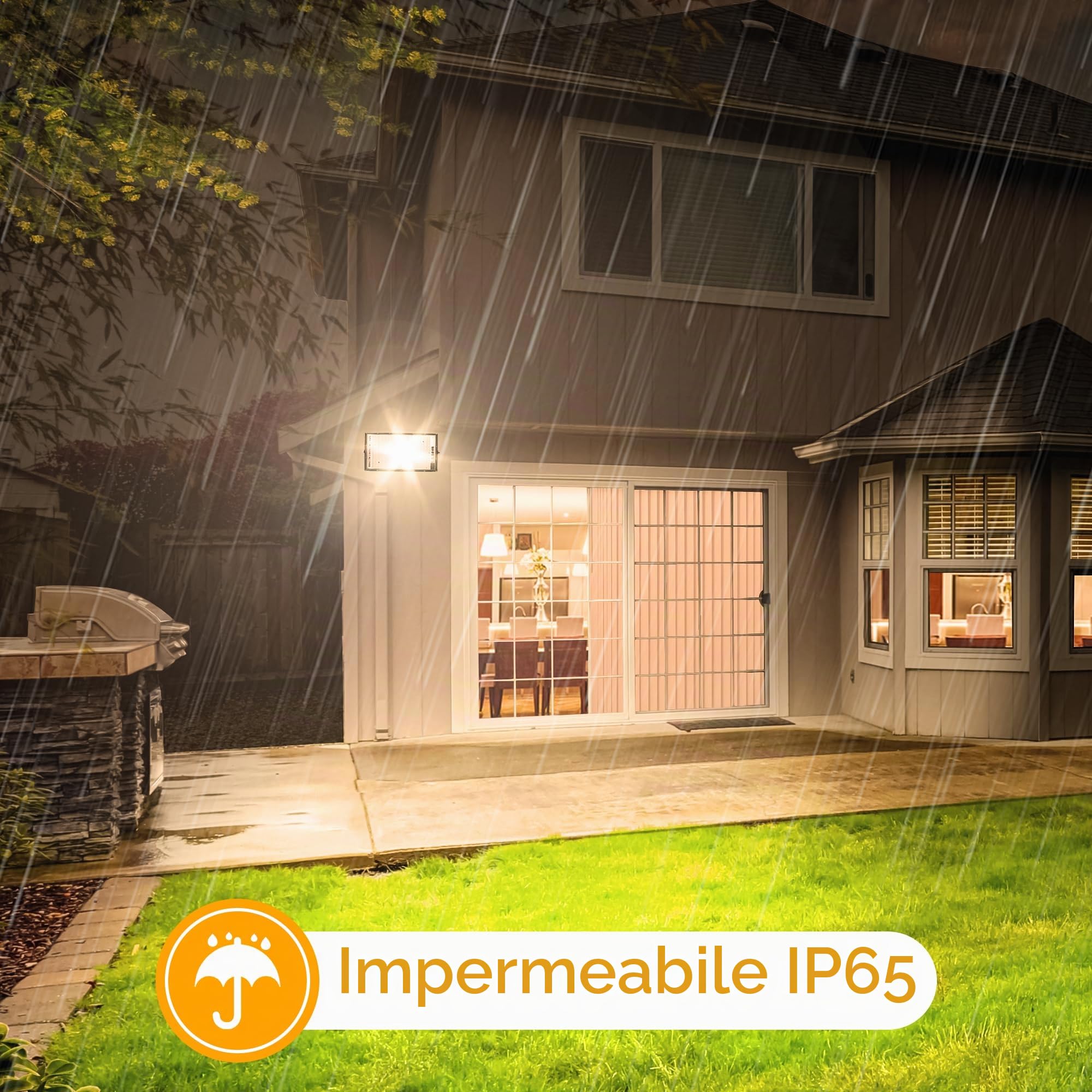 CREATESTAR Faretto LED da Esterno 150W 2 Pezzi, 3000K Bianco Caldo Faro LED Esterno con Spina, 15000LM Luce di Sicurezza IP65 Impermeabile LED Faretti per Garage, Cortile, Giardino, Terrazza
