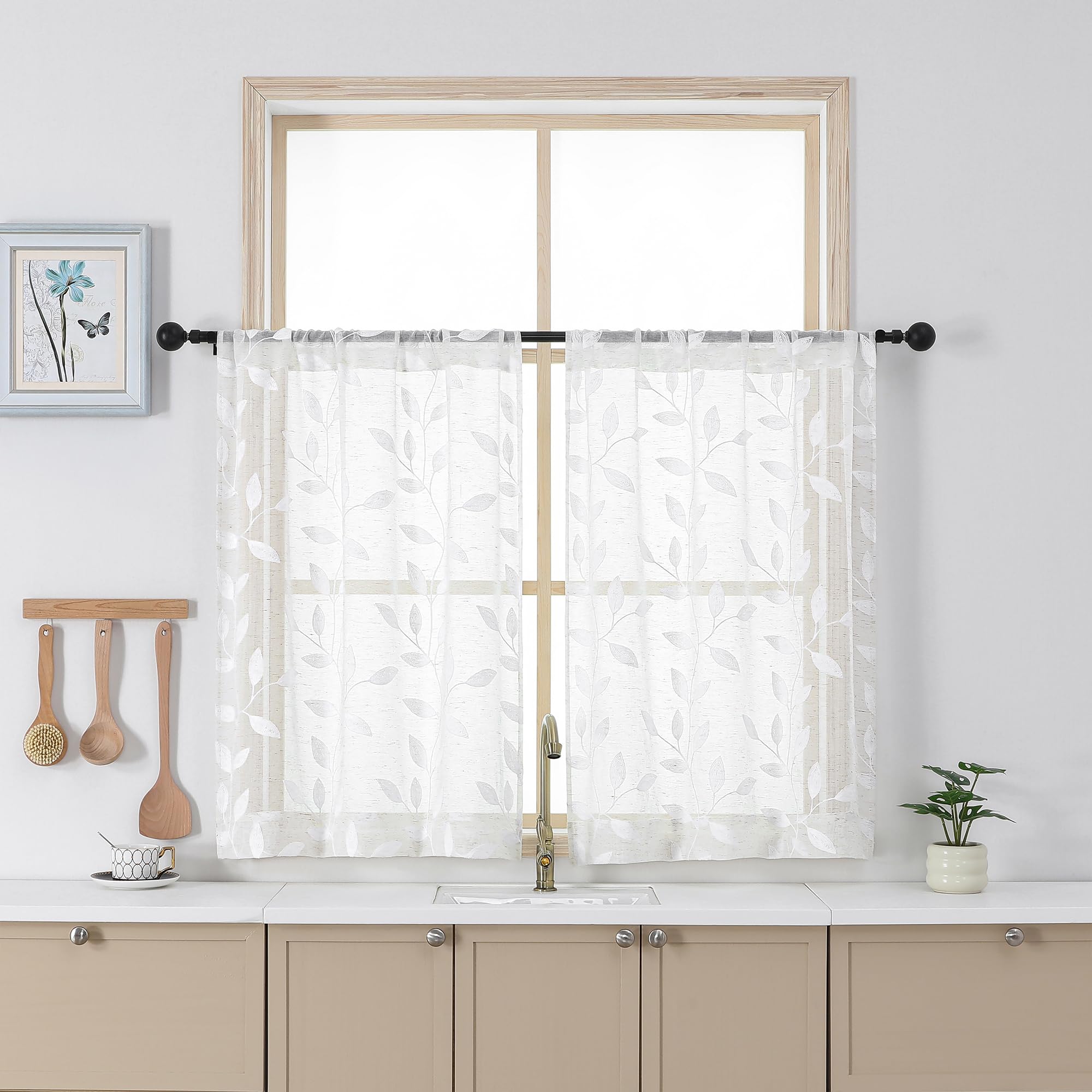 Grey Sheer Curtains - Embroidered Leaf Drapes -17 Grey Sheer Curtains - Embroidered Leaf Drapes -17