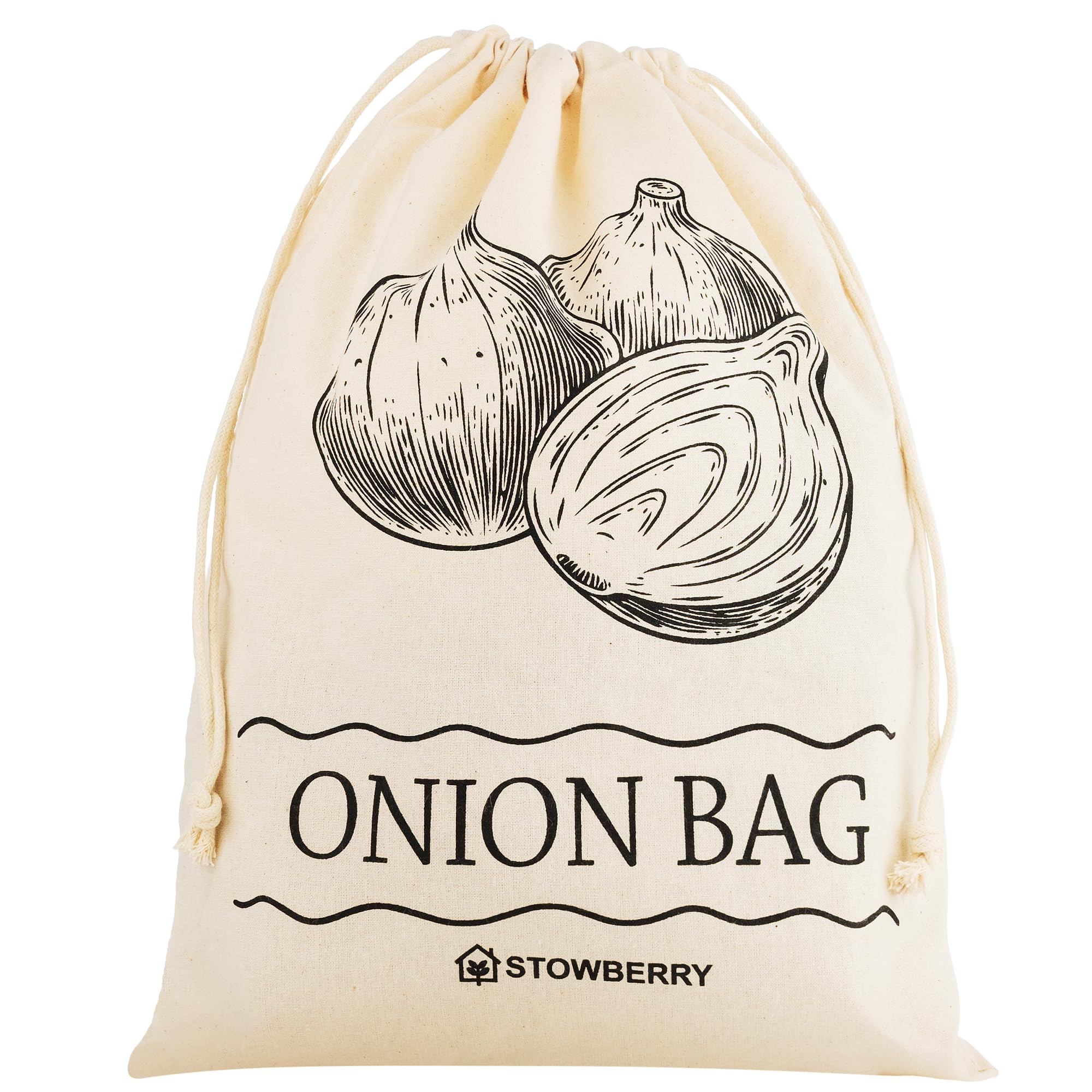 Stowberry Onion Storage Bag - 40X30cm Eco-Friendly 100% Cotton Storage Bag - 5Kg Capacity Onion Bag For Storing And Keeping Onions Fresh For Longer